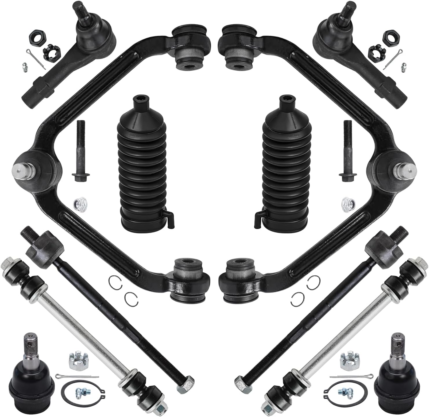 12pc Front Upper Control Arms Lower Ball Joints Tie Rods Suspension Kit