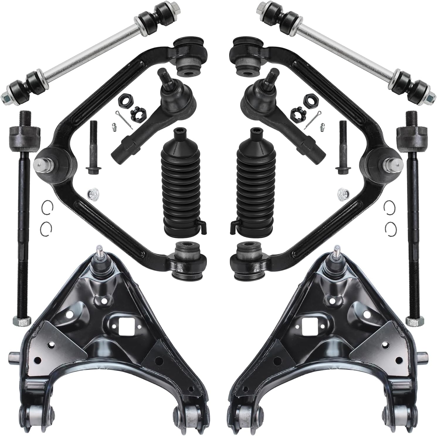 12pc Front Upper Lower Control Arms Tie Rods Sway Bar Links Suspension Kit