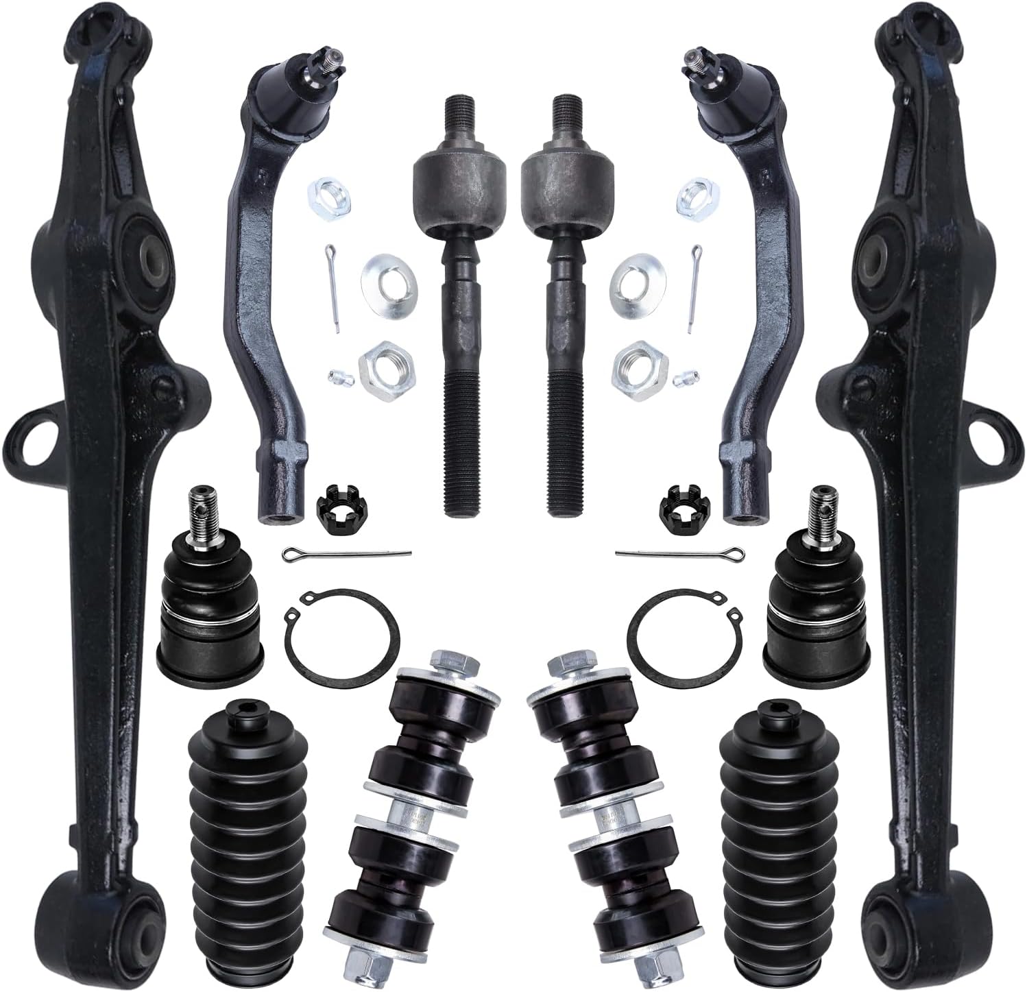 12pc Front Lower Control Arms Ball Joints Tie Rods Sway Bar Links Suspension Kit