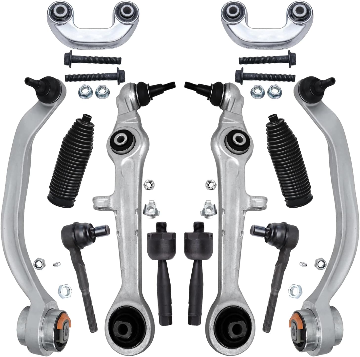 12pc Front Lower Forward Rearward Control Arms Tie Rods Suspension Kit