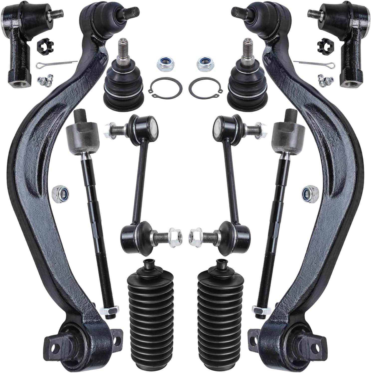12pc Front Lower Rearward Control Arms Upper Ball Joints Tie Rods Suspension Kit