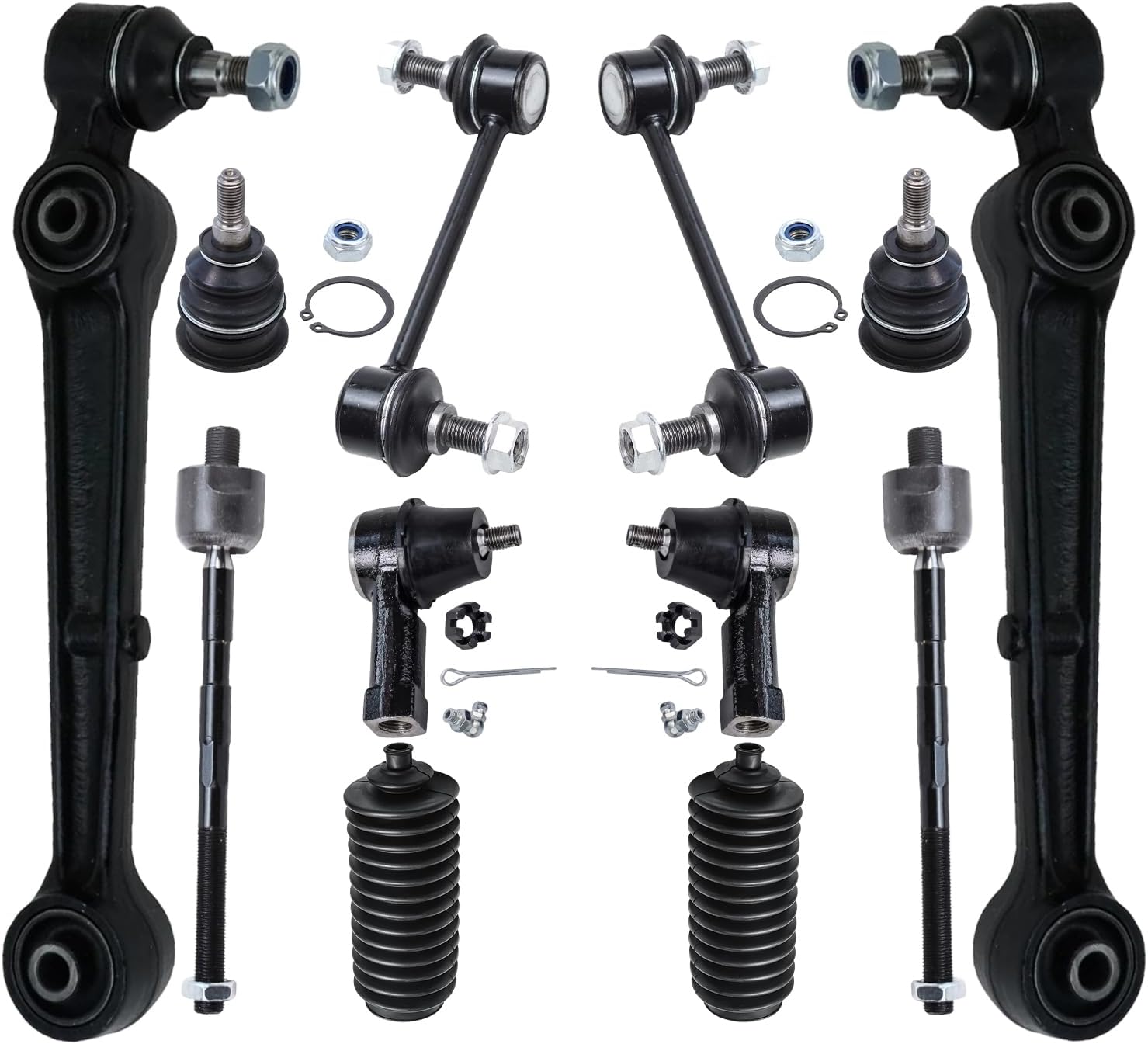 12pc Front Lower Control Arms Upper Ball Joints Tie Rods Suspension Kit