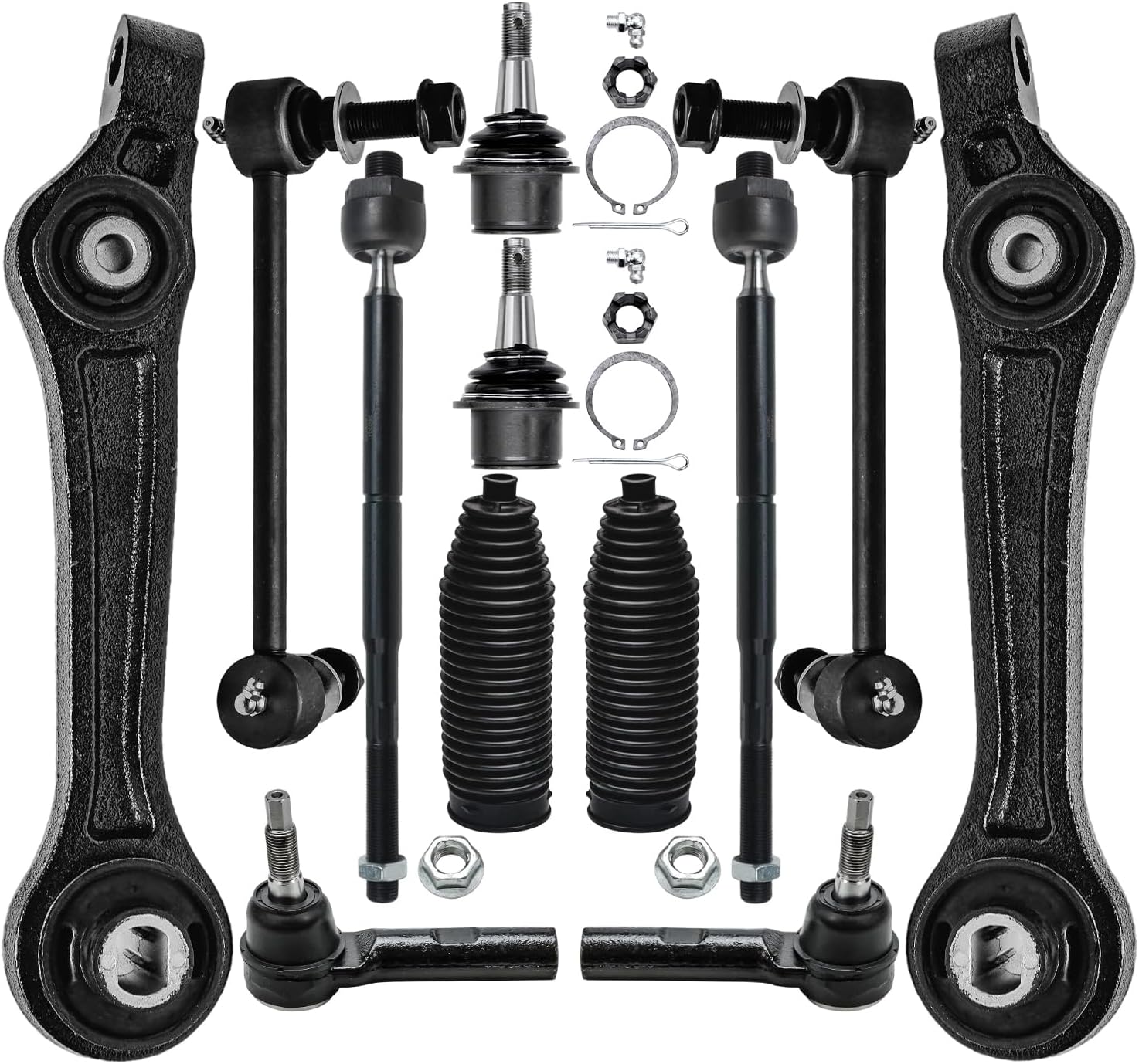 12pc Front Lower Rearward Control Arms Tie Rods Sway Bar Links Suspension Kit