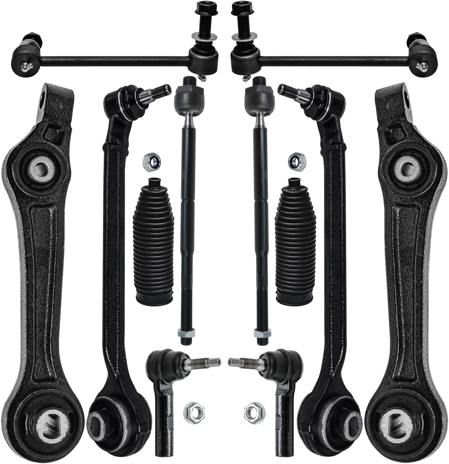 12pc Front Lower Forward Rearward Control Arms Tie Rods Suspension Kit
