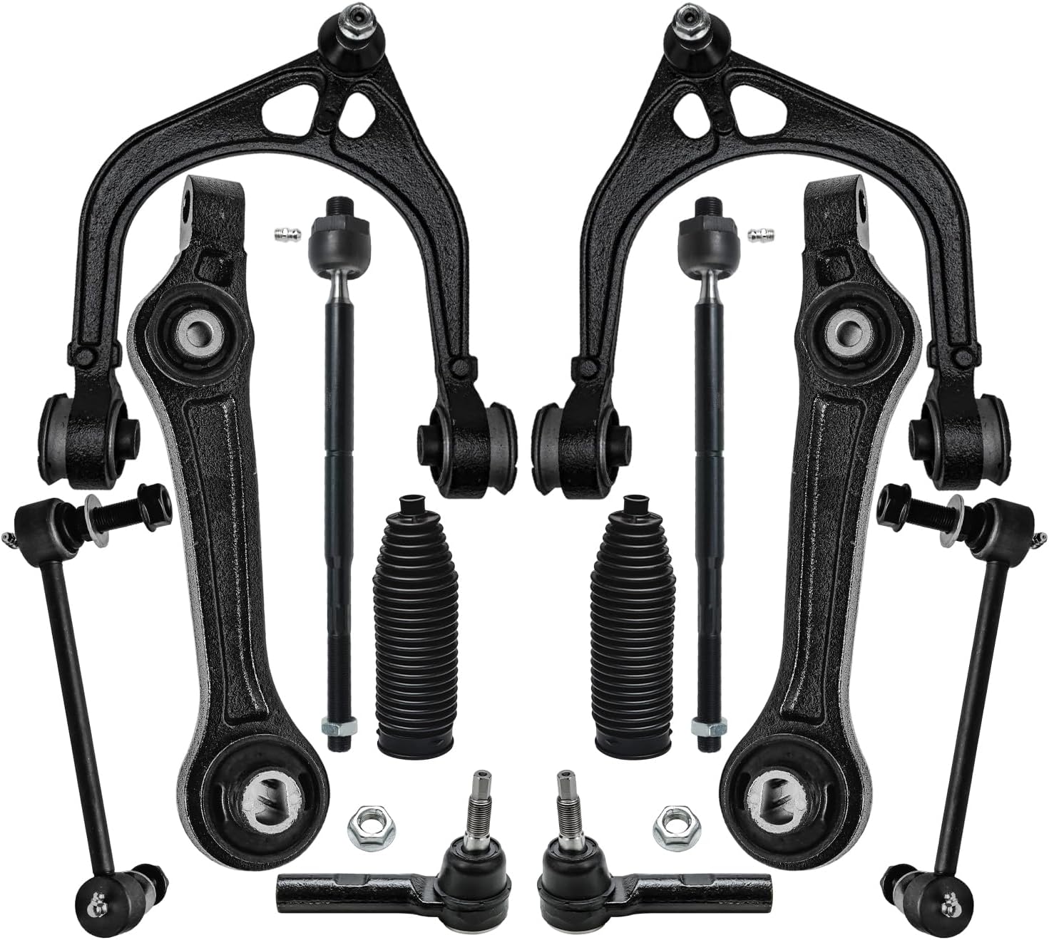 12pc Front Upper Lower Rearward Control Arms Tie Rods Suspension Kit