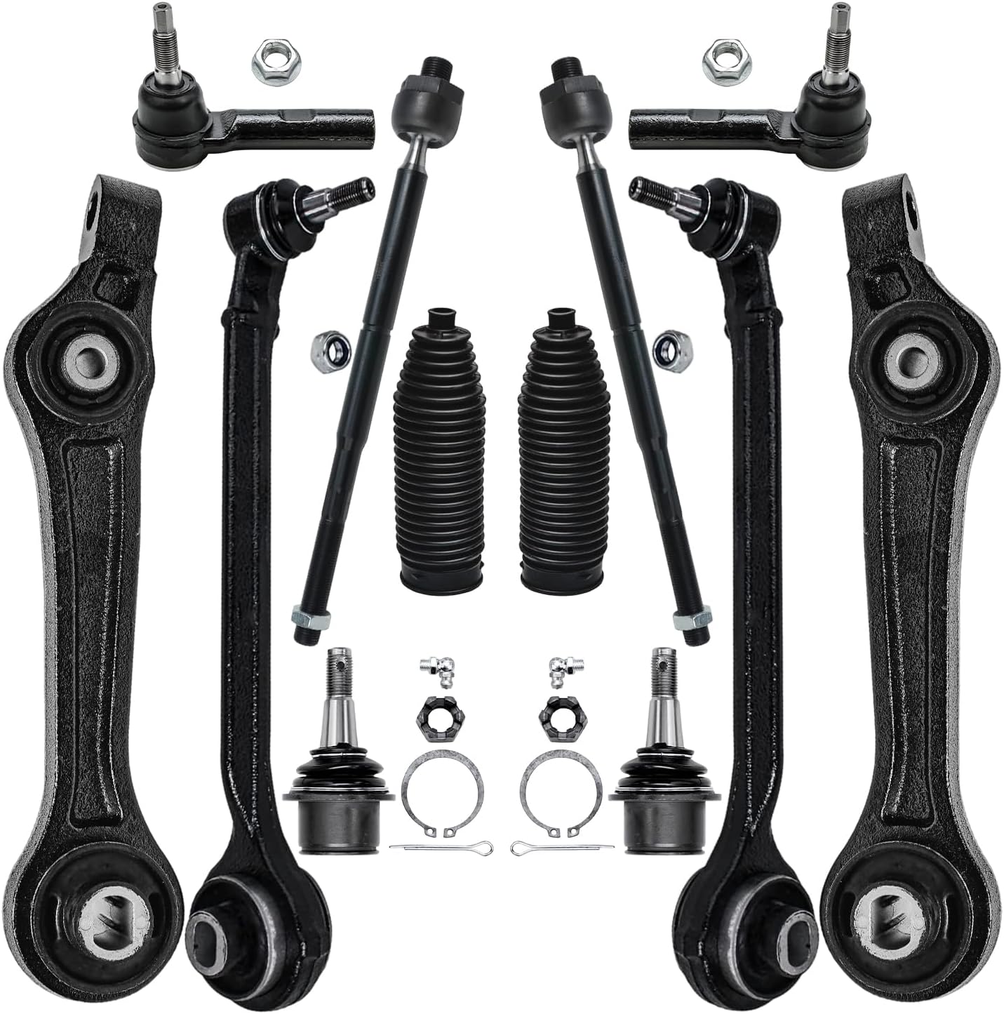 12pc Front Lower Forward Rearward Control Arms Tie Rods Suspension Kit