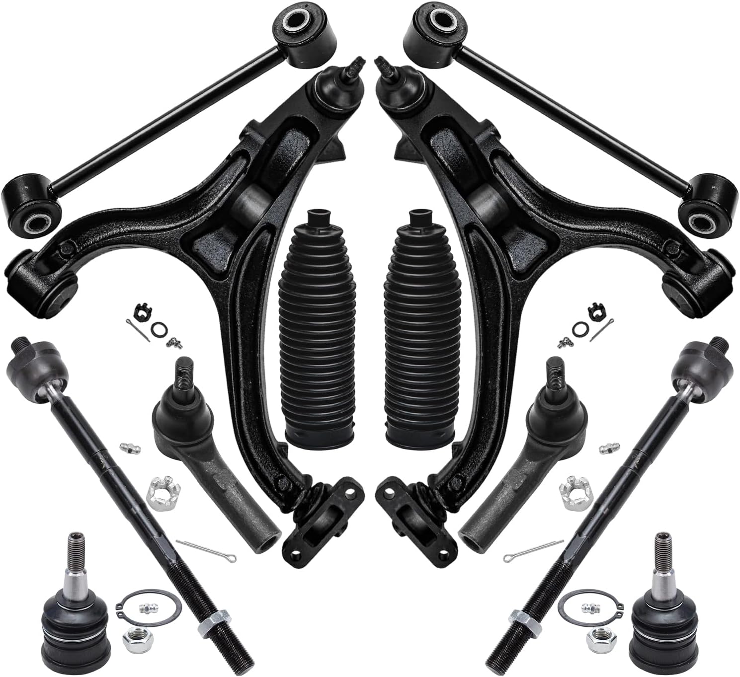 12pc Front Lower Control Arms Upper Ball Joints Tie Rods Suspension Kit