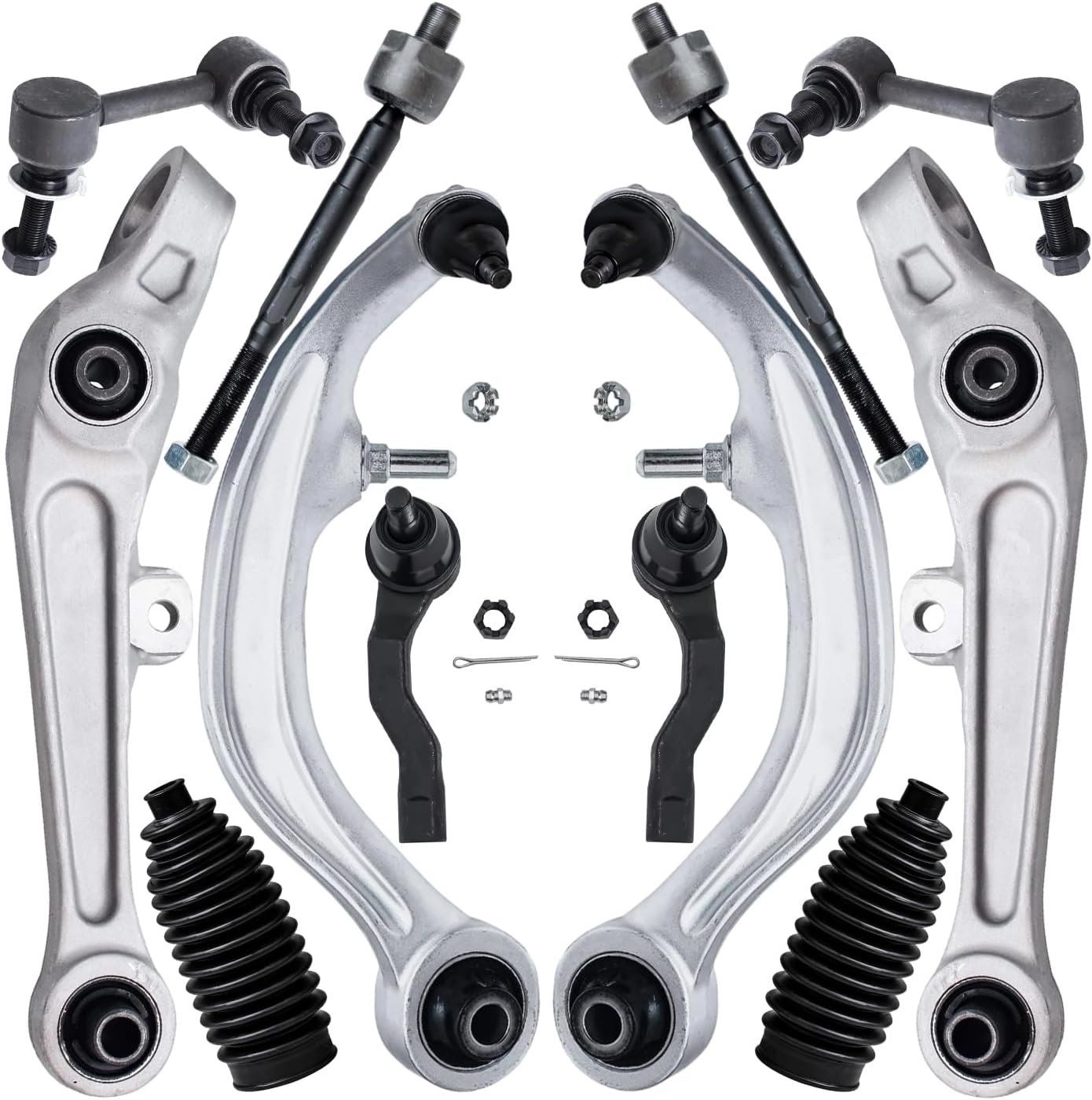 12pc Front Lower Forward Rearward Control Arms Tie Rods Suspension Kit