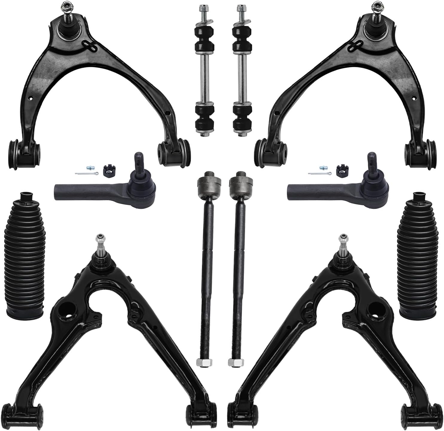 12pc Front Upper Lower Control Arms Tie Rods Sway Bar Links Suspension Kit