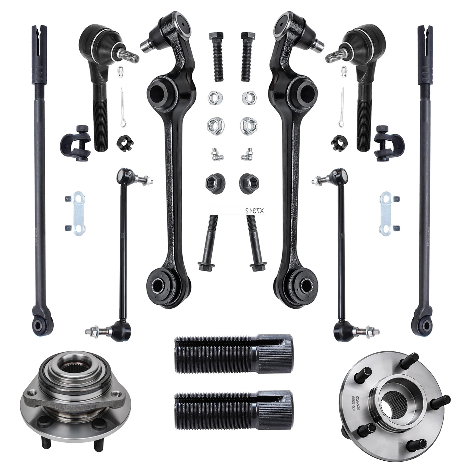 12pc Front Lower Control Arms Wheel Hub and Bearings Tie Rods Suspension Kit