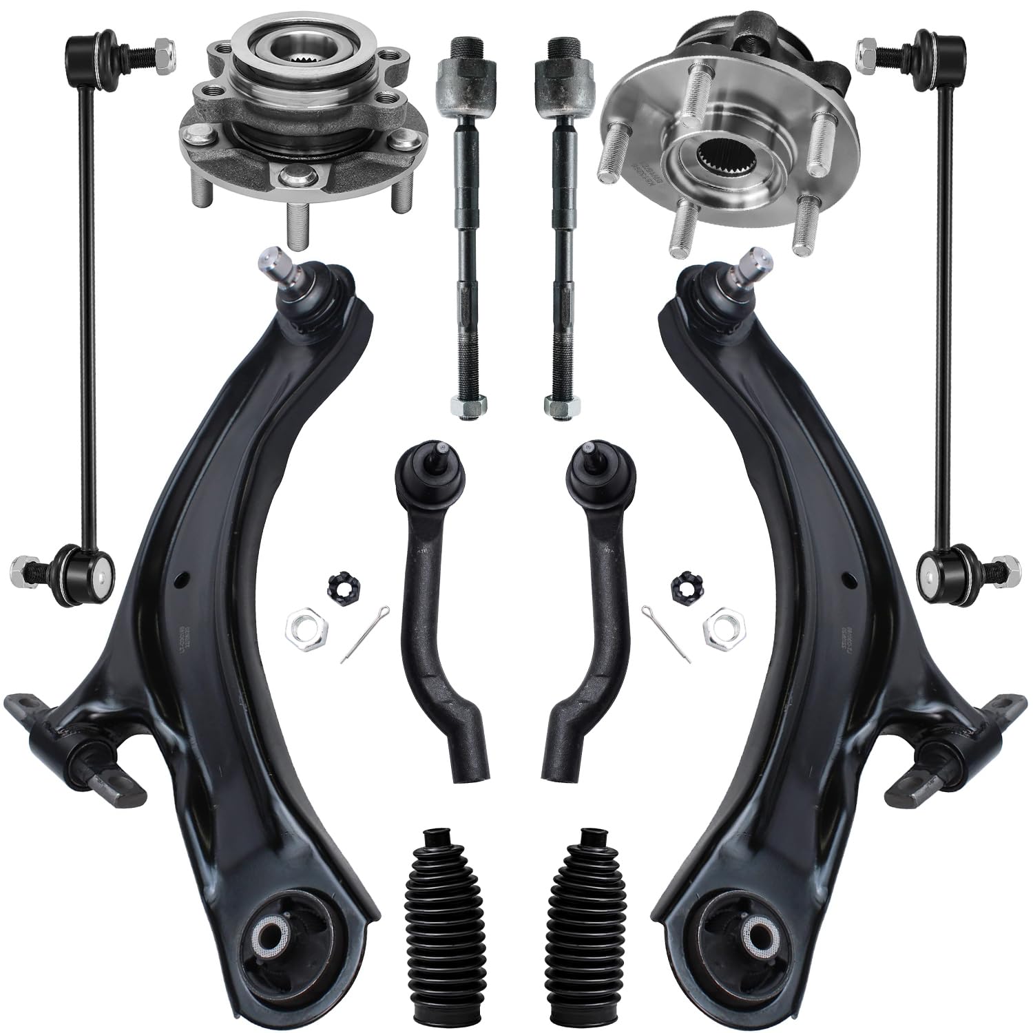 12pc Front Lower Control Arms Wheel Hub and Bearings Suspension Kit