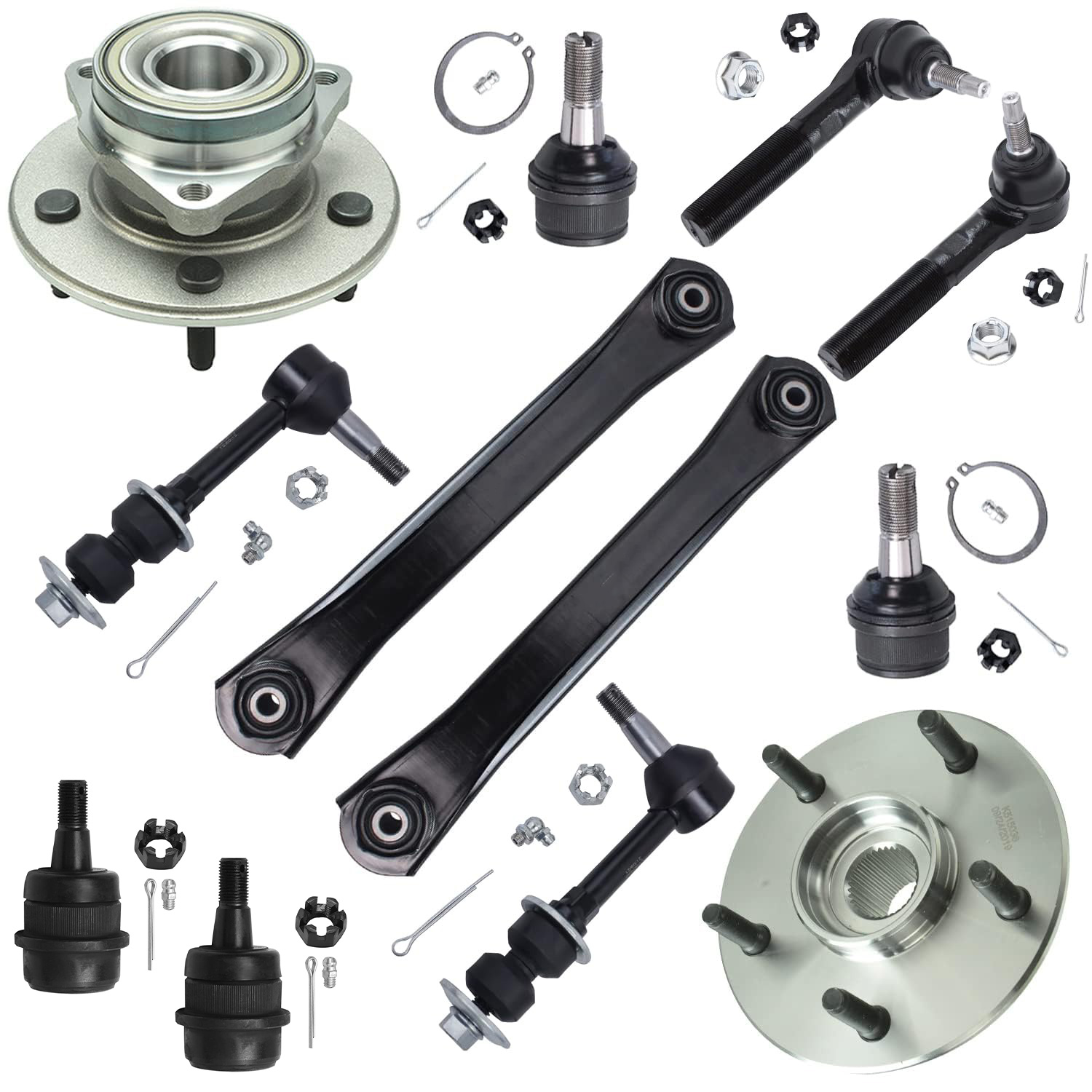 12pc Front Upper Control Arms Wheel Hub and Bearings Ball Joints Suspension Kit