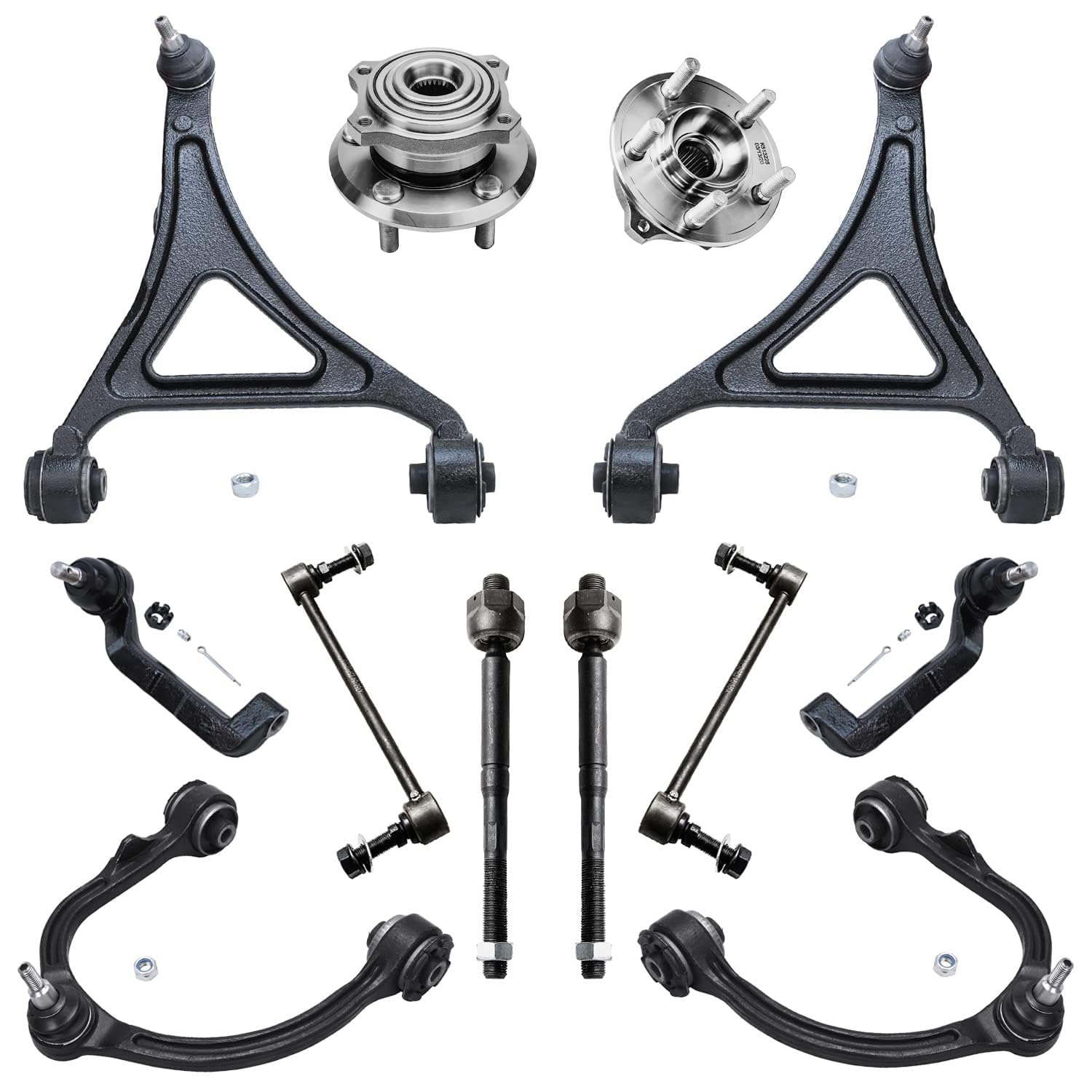 12pc Front Upper Lower Control Arms Wheel Hub and Bearings Suspension Kit