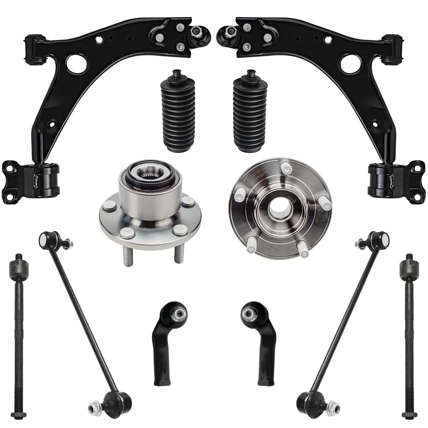 12pc Front Wheel Hub and Bearings Control Arms Sway Bar Links Suspension Kit