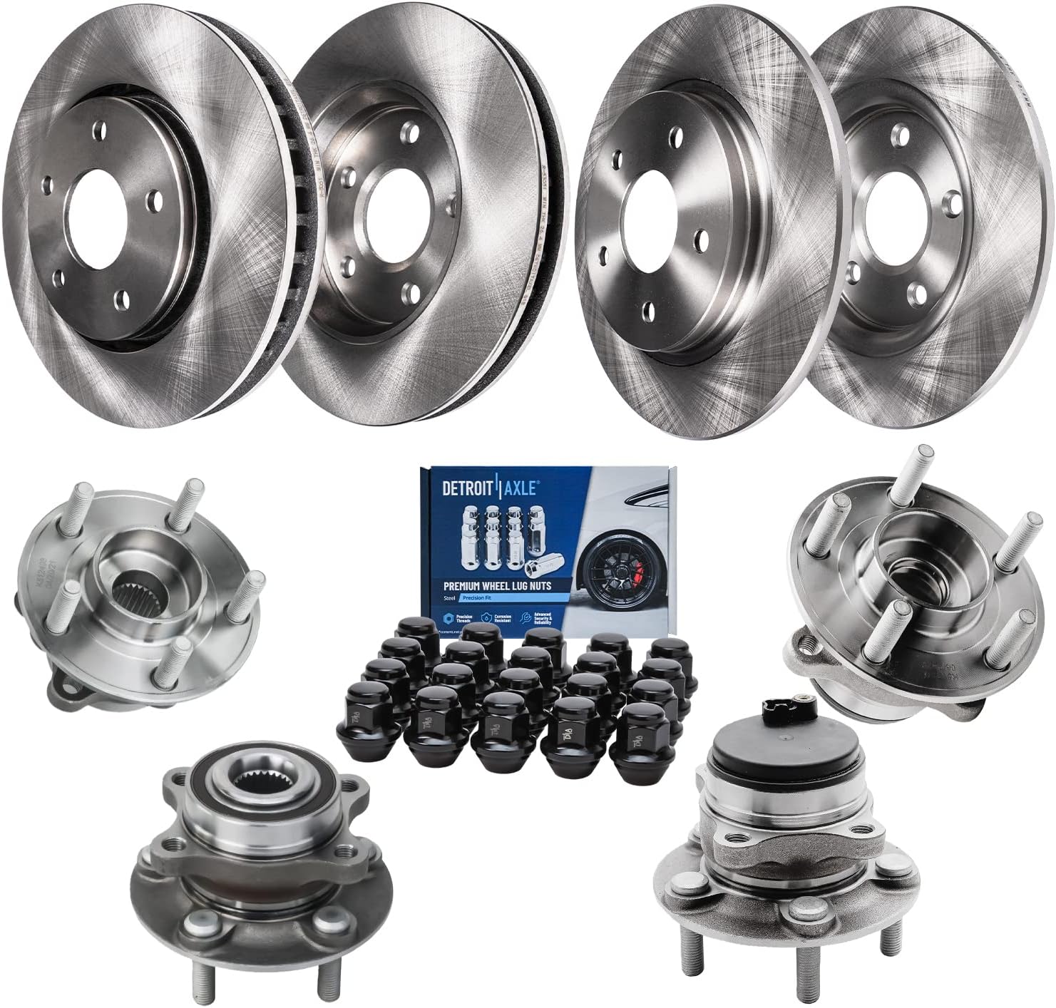 thumbnail image 2 of Front Disc Brake Rotors Pads Wheel Hub Tie Rod Kit For 2008-2011 Ford Focus – Detroit Axle 10-Year Warranty 2 of 5