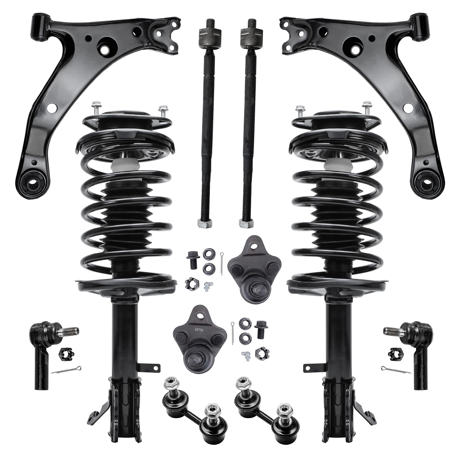 12pc Front Struts Lower Control Arms Tie Rods Sway Bar Links Suspension Kit