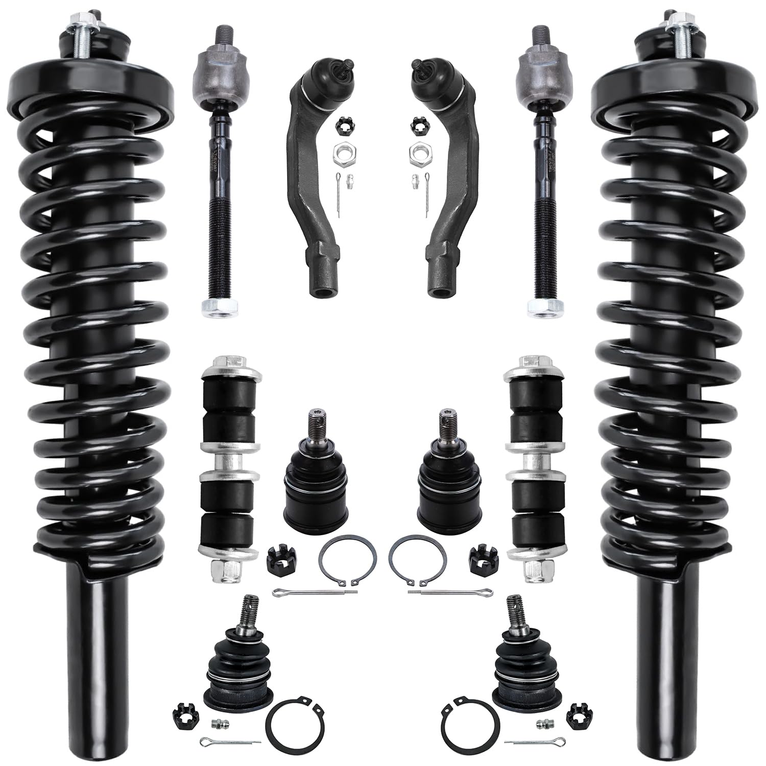 12pc Front Struts Ball Joints Sway Bar Links Tie Rods Suspension Kit