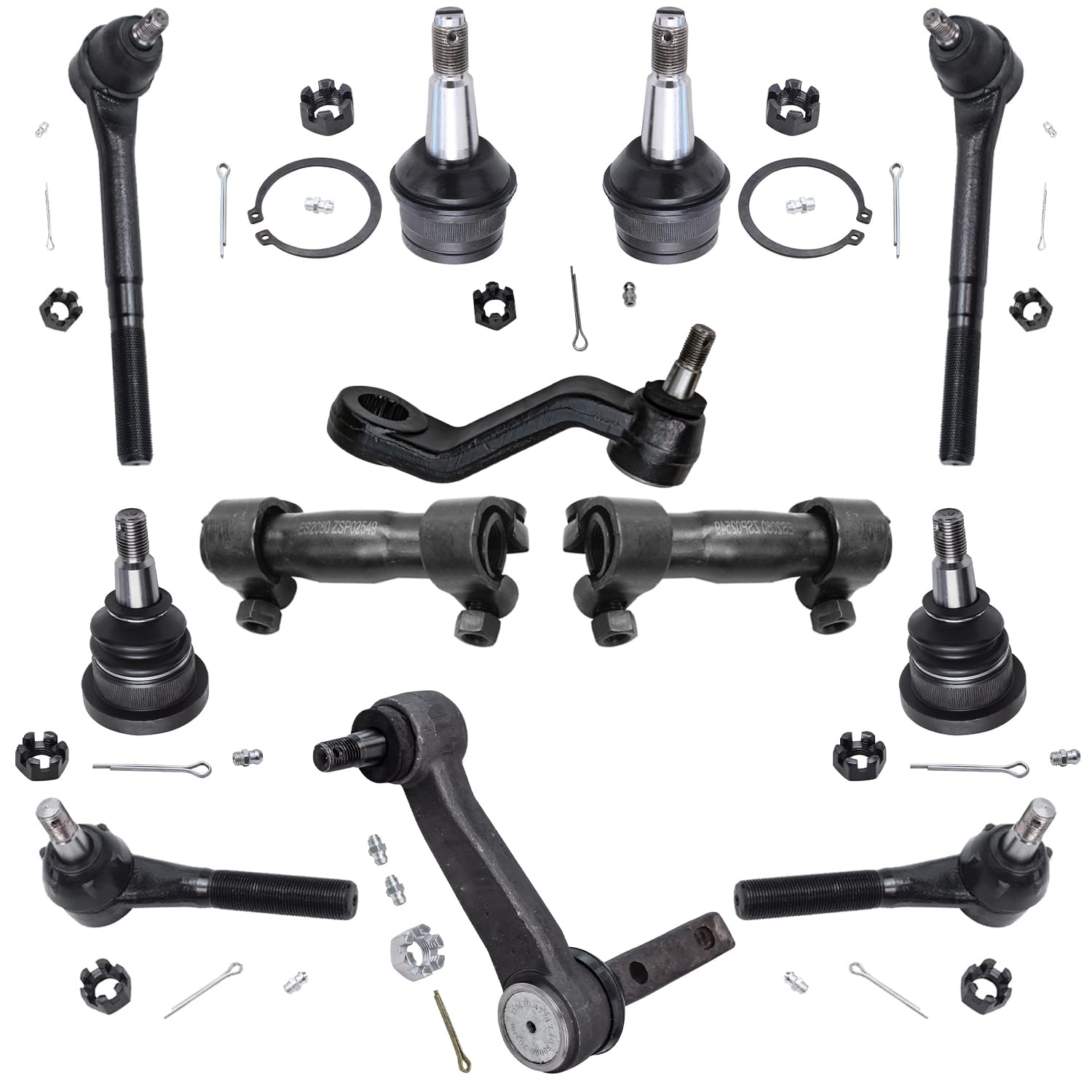 12pc Front Upper Lower Ball Joints Tie Rods Adjusting Sleeves Suspension Kit