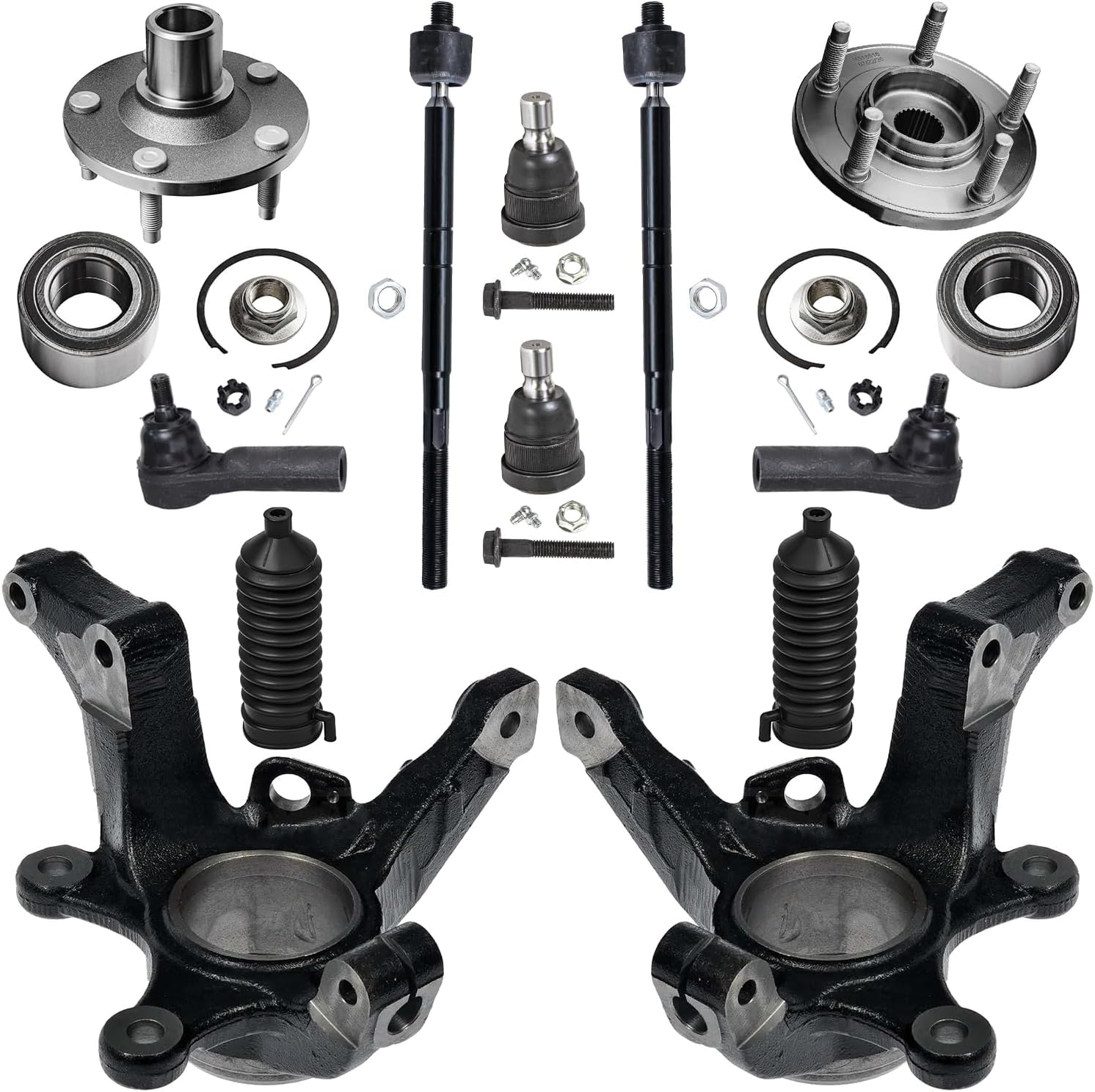12pc Front Steering Knuckles Wheel Hub and Bearings Tie Rods Suspension Kit