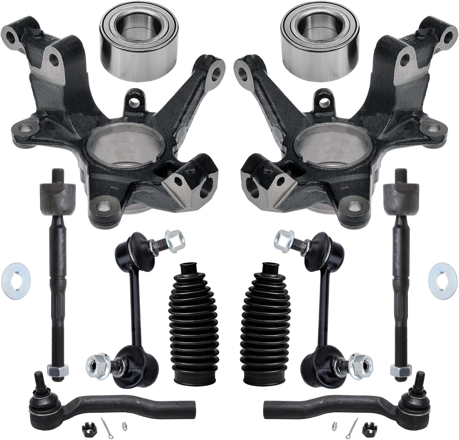 12pc Front Steering Knuckles Wheel Bearings Tie Rods Suspension Kit