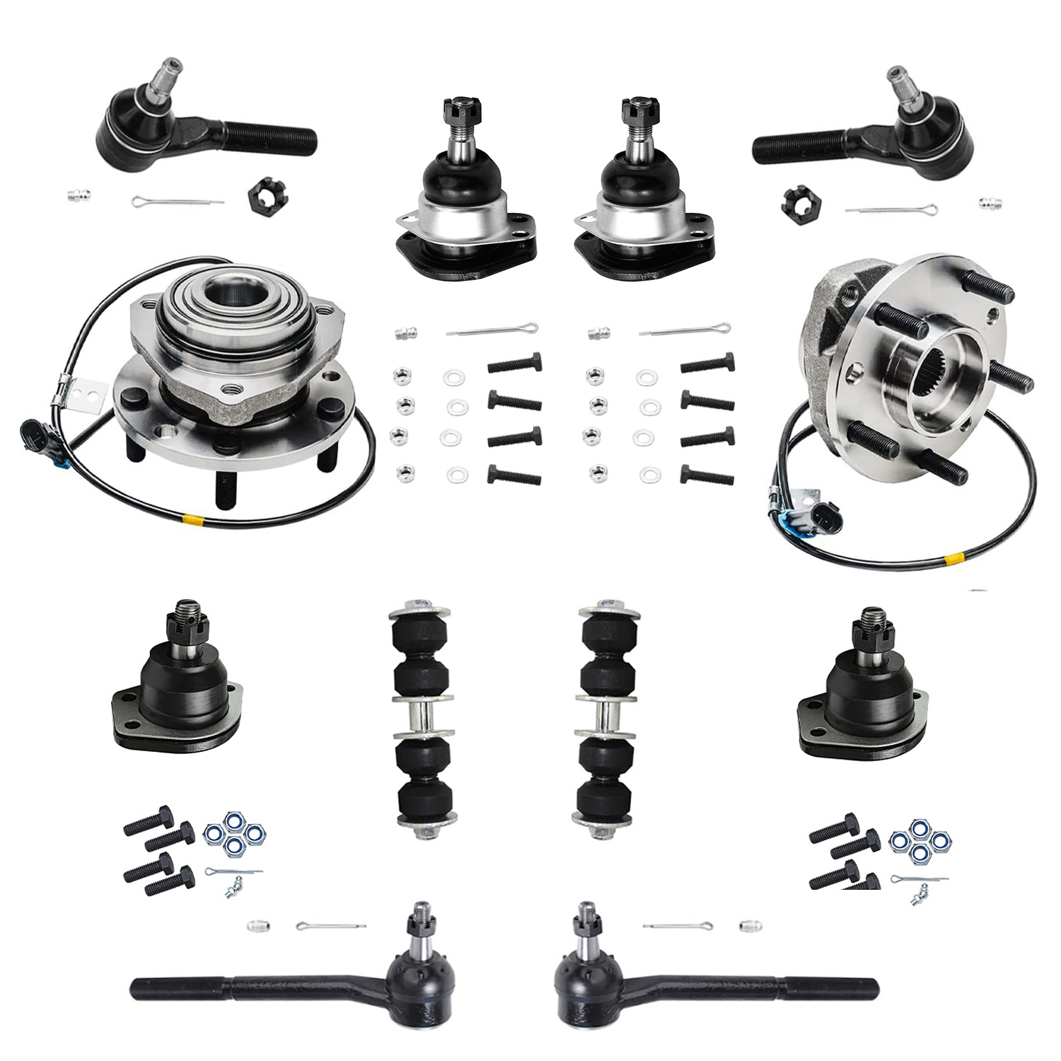 12pc Front Wheel Hub and Bearings Ball Joints Sway Bar Links Suspension Kit