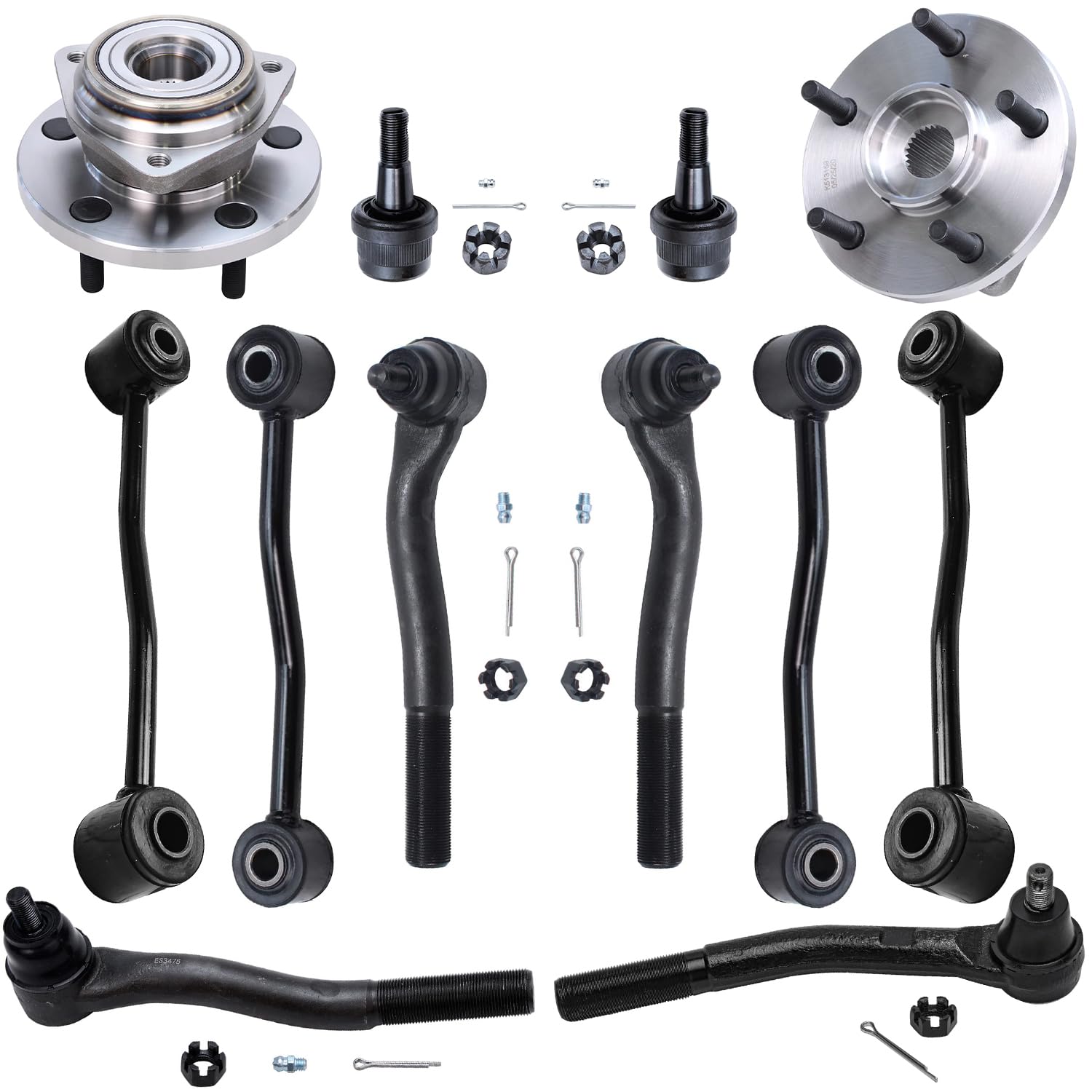 12pc Front Wheel Hub and Bearings Ball Joints Sway Bar Links Suspension Kit