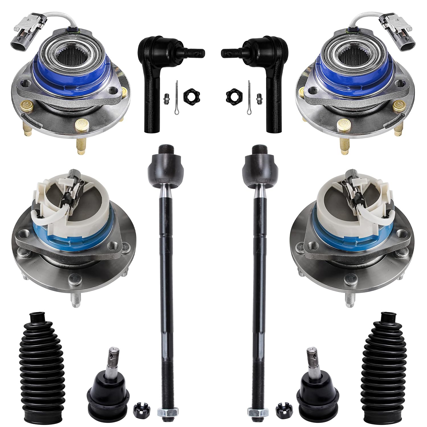 12pc Front & Rear Wheel Hub and Bearings Ball Joints Tie Rods Suspension Kit