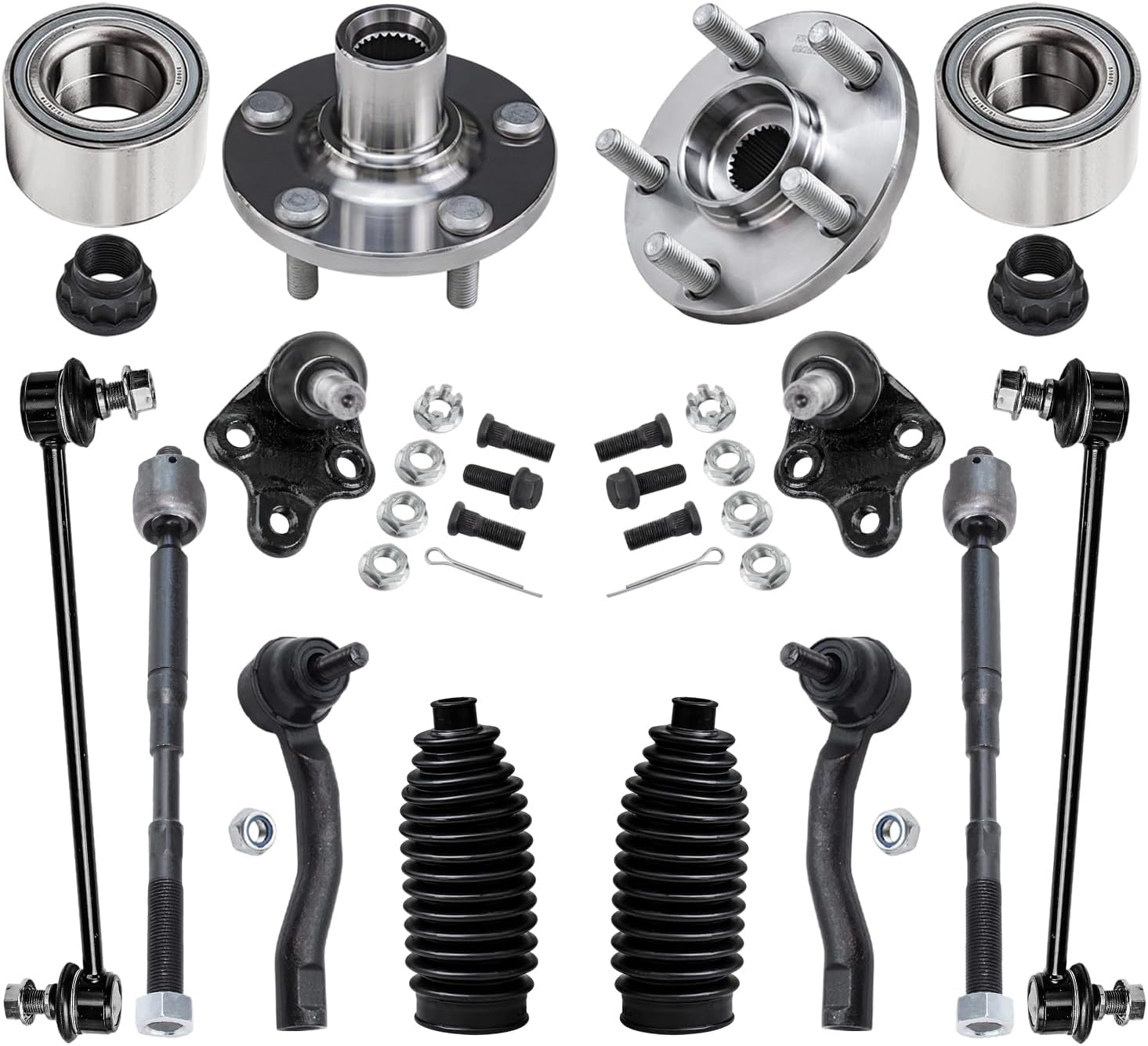 12pc Front Wheel Hub and Bearings Sway Bar Links Tie Rods Suspension Kit