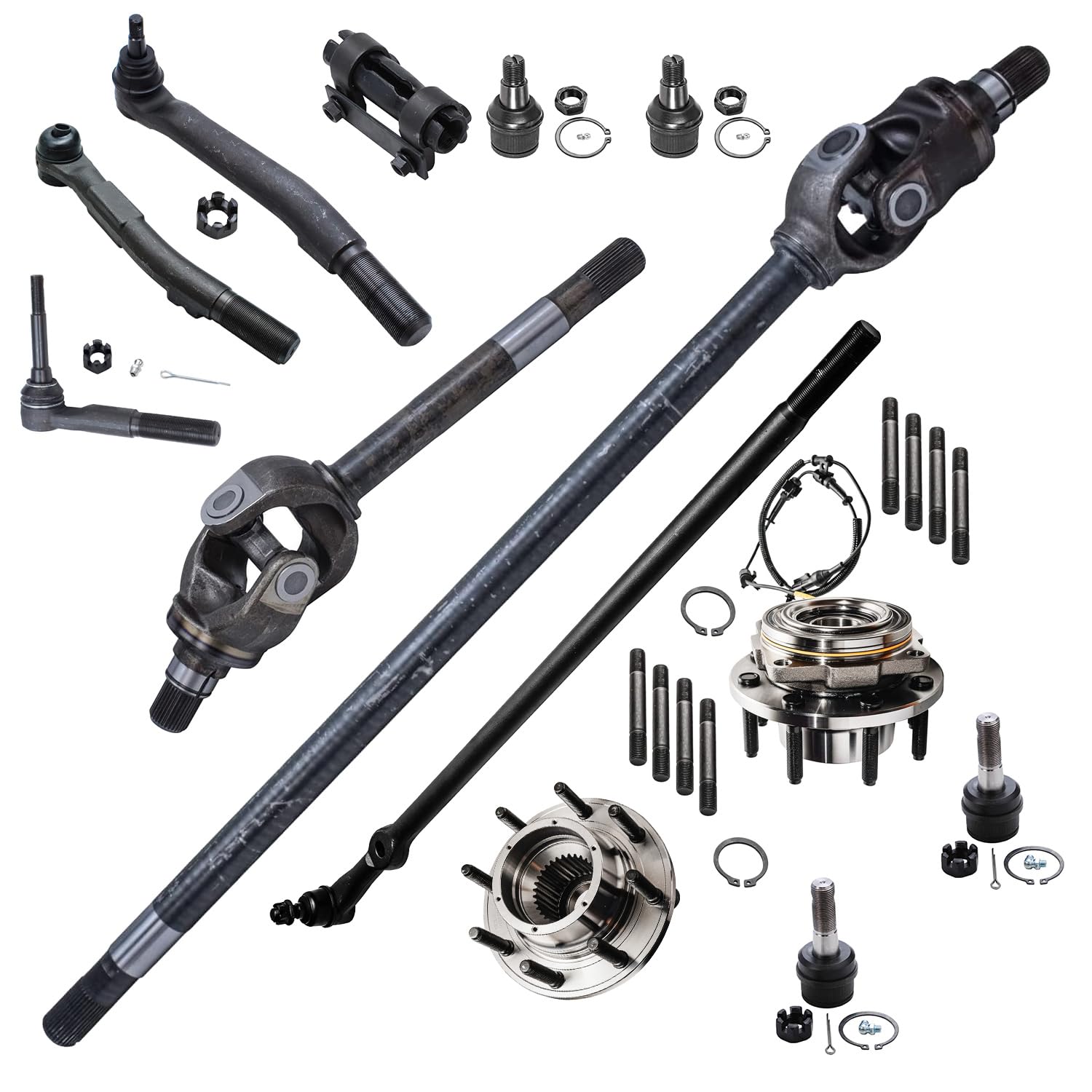 13pc Front U-Joint Axles Tie Rods Upper Lower Ball Joints Suspension Kit