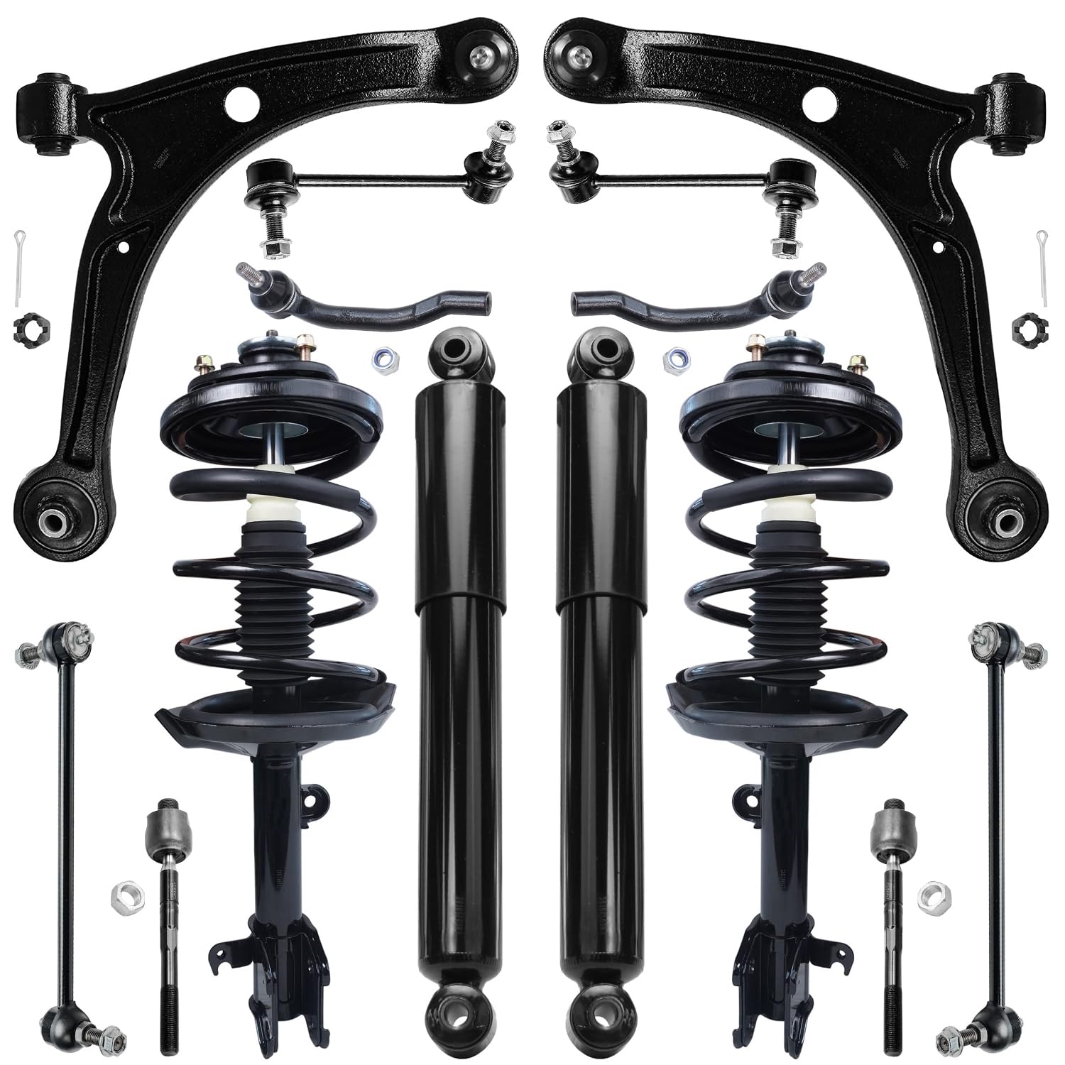 14pc Front Struts Rear Shocks Lower Control Arms Tie Rods Suspension Kit