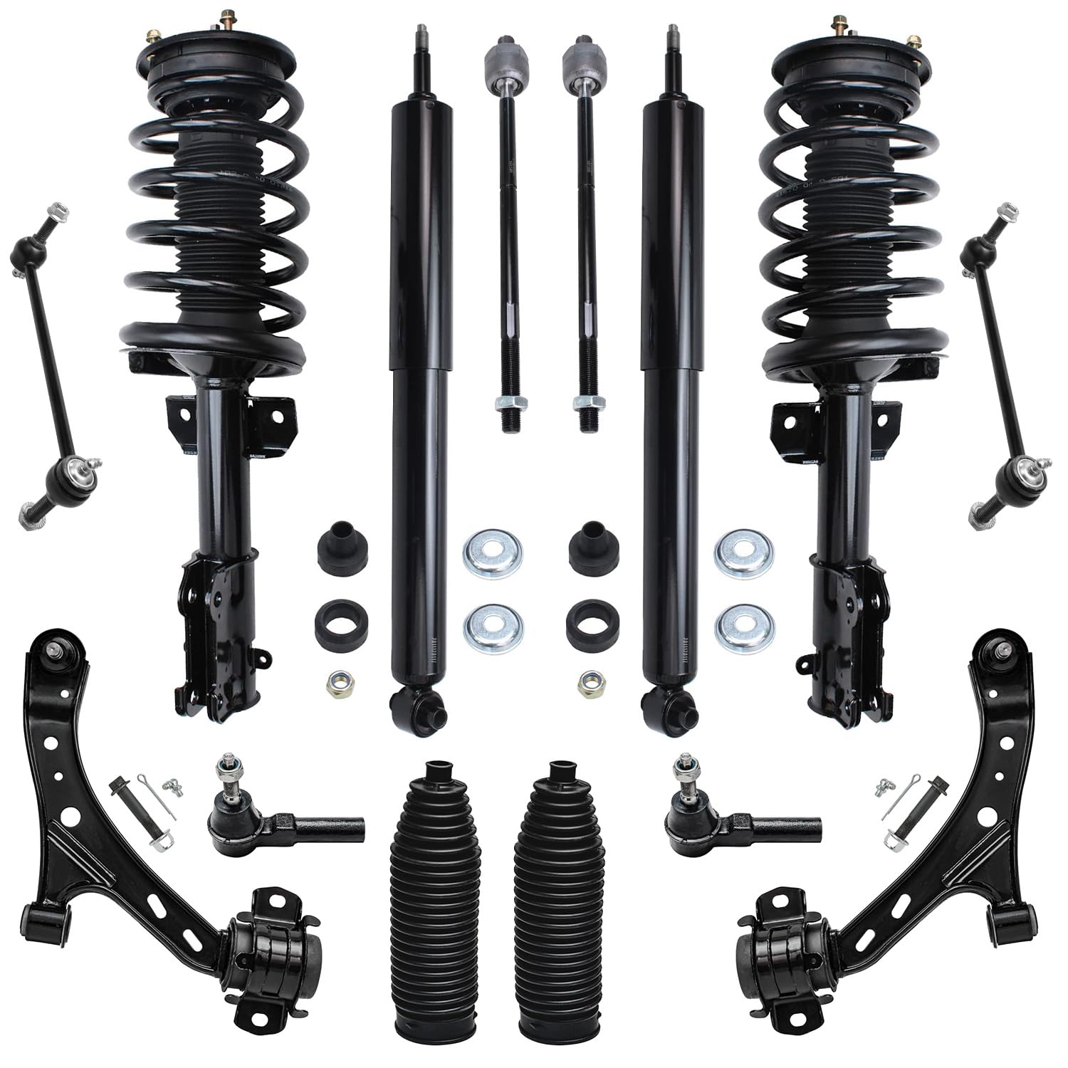 14pc Front Struts Rear Shocks Lower Control Arms Tie Rods Suspension Kit