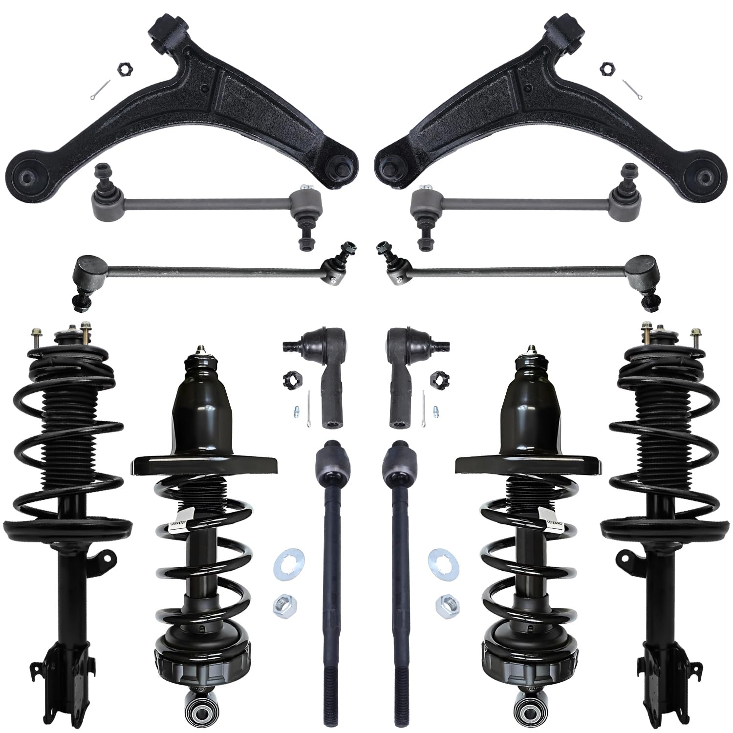 14pc Front & Rear Struts Control Arms Tie Rods Sway Bar Links Suspension Kit