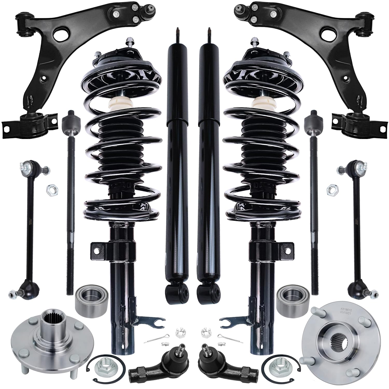 14pc Front Struts Rear Shocks Lower Control Arms Tie Rods Suspension Kit