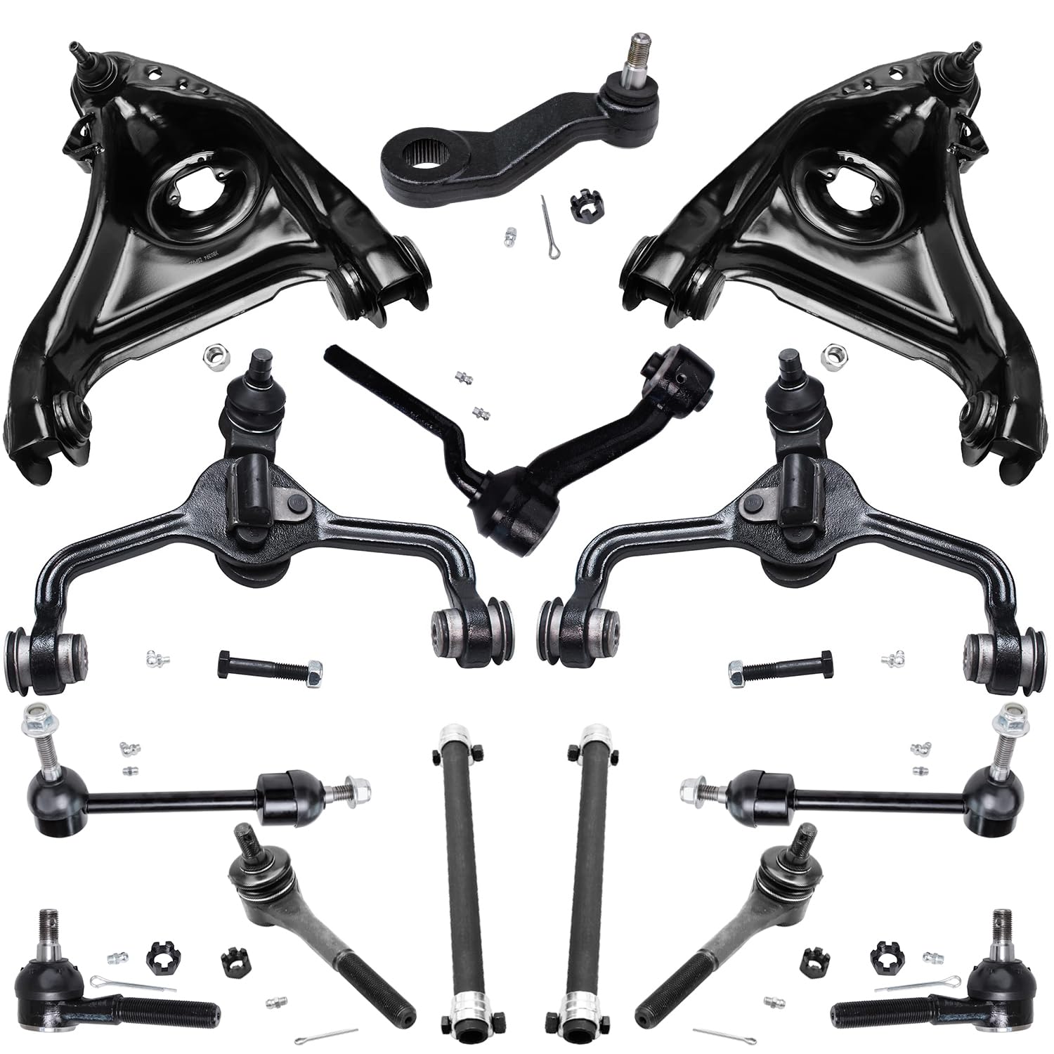 14pc Front Upper Lower Control Arms Tie Rods Sway Bar Links Suspension Kit
