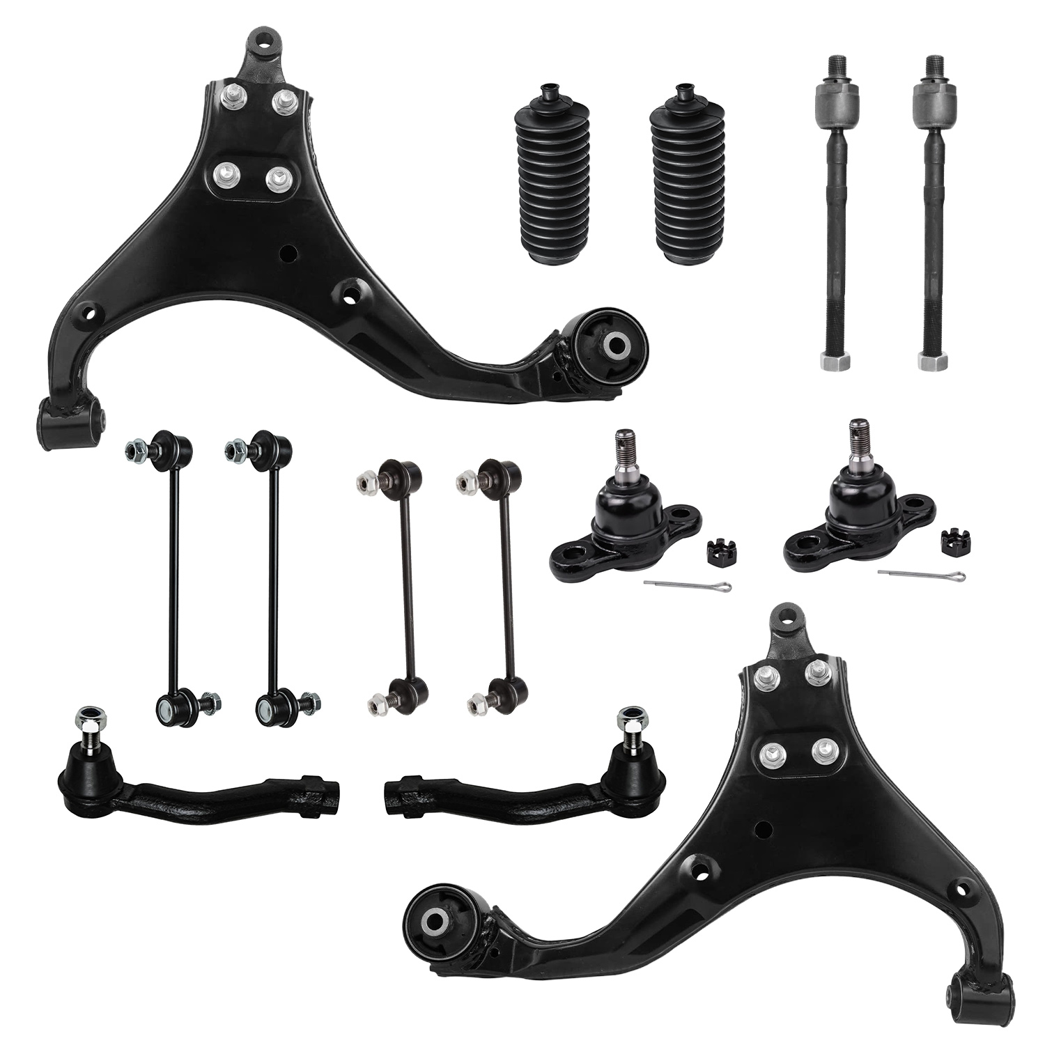 14pc Front Lower Control Arms Ball Joints Tie Rods Sway Bar Links Suspension Kit