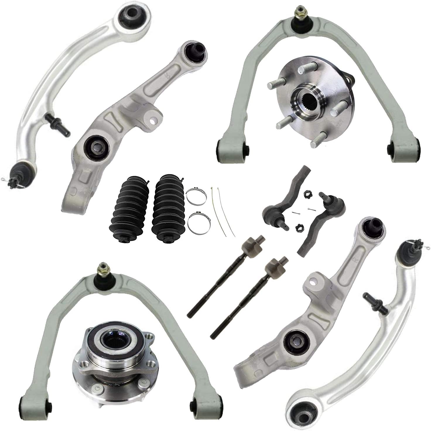 Detroit Axle 14-Piece Front End Kit For 08-11 Jeep Liberty & Nitro – Control Arms, Hubs, Tie Rods