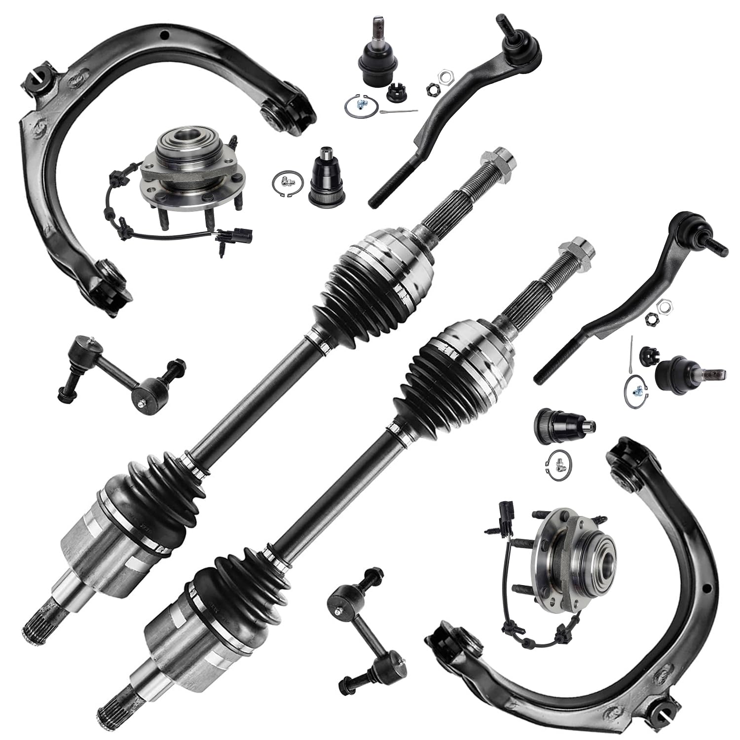 14pc Front CV Axles Control Arms Wheel Hub and Bearings Suspension Kit