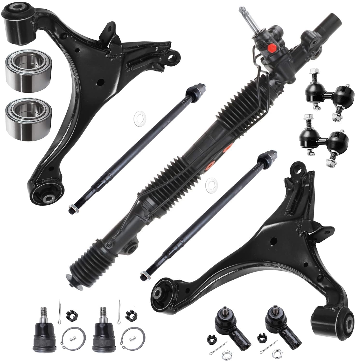 13pc Front Power Steering Rack and Pinion Wheel Bearings Suspension Kit