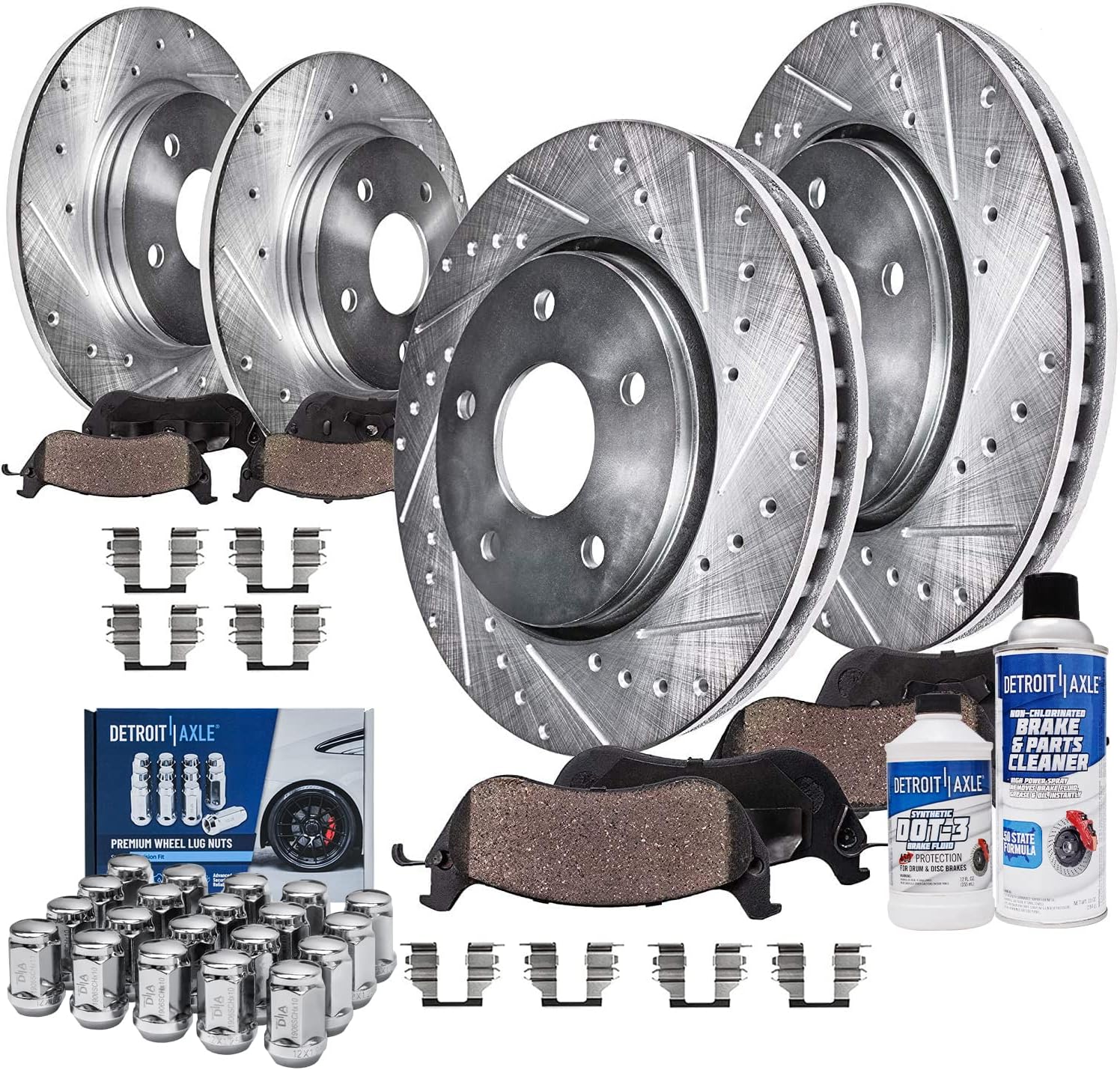 Detroit Axle Front Brake Kit With Rotors, Pads & 10 Lug Nuts - For Subaru Impreza, Legacy, Forester