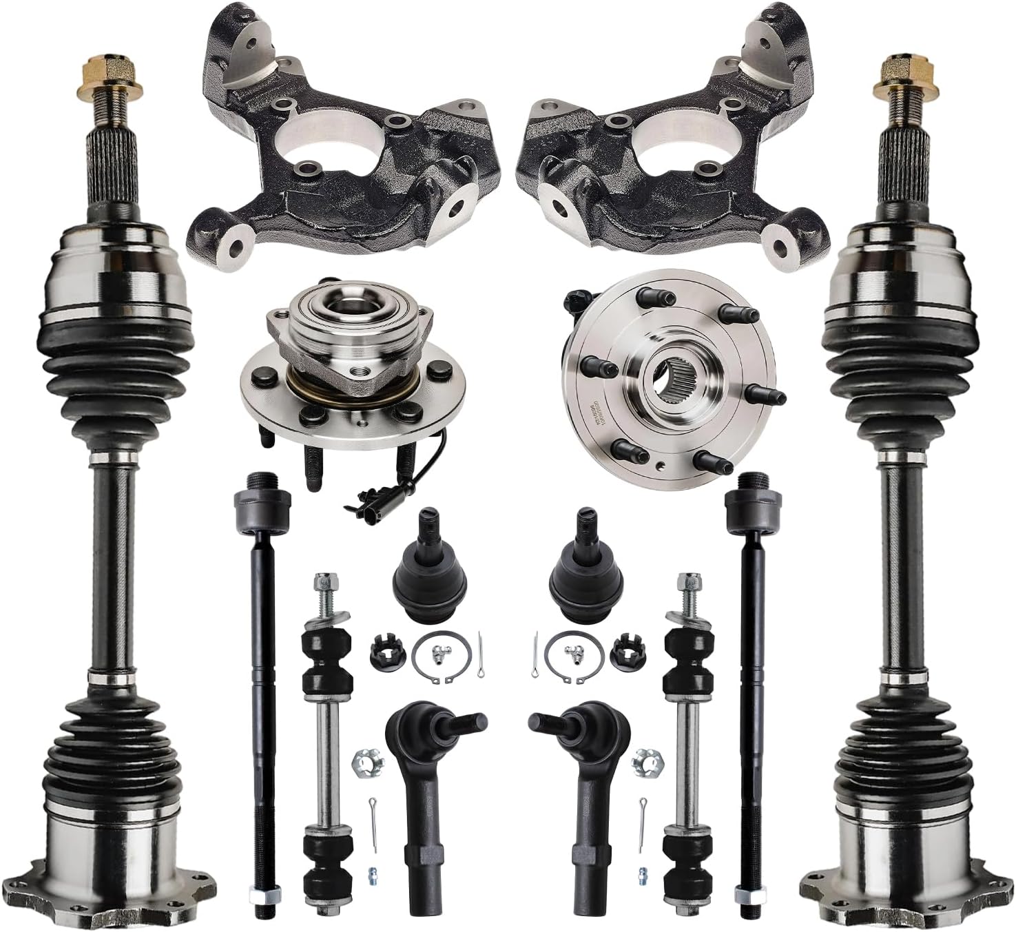 14pc Front CV Axles Steering Knuckles Wheel Hub and Bearings Suspension Kit
