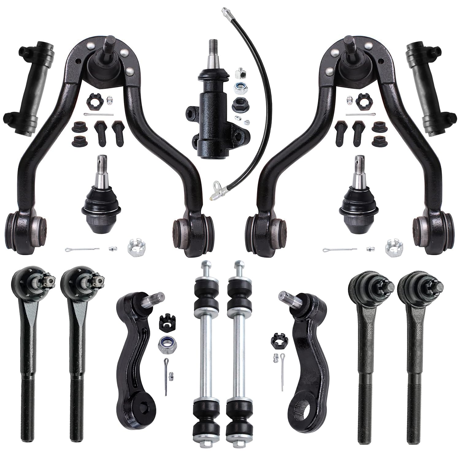 15pc Front Upper Control Arms Ball Joints Sway Bar Links Tie Rods Suspension Kit