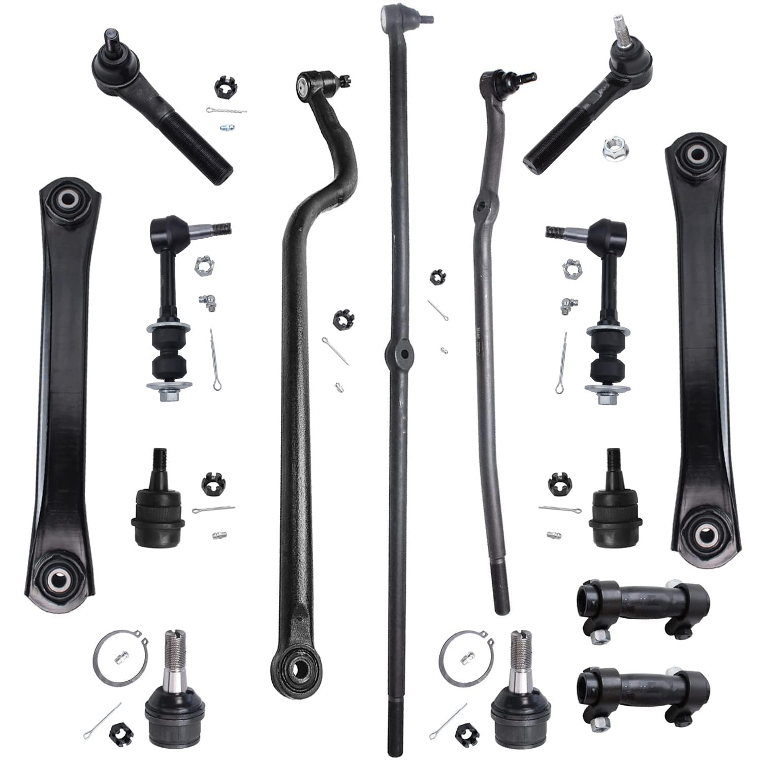 15pc Front Upper Control Arms Tie Rods Ball Joints Track Bar Suspension Kit