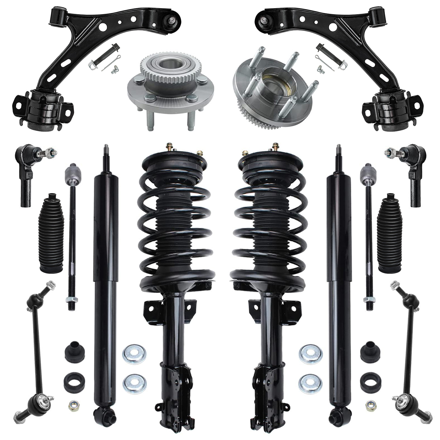 16pc Front Struts Rear Shocks Control Arms Wheel Hub and Bearings Suspension Kit