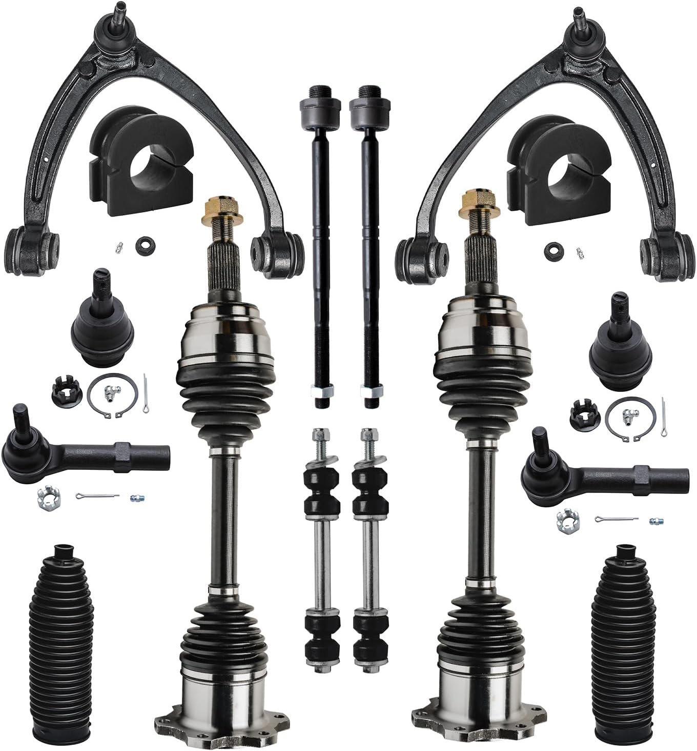 16pc Front CV Axles Upper Control Arms Tie Rods Sway Bar Links Suspension Kit