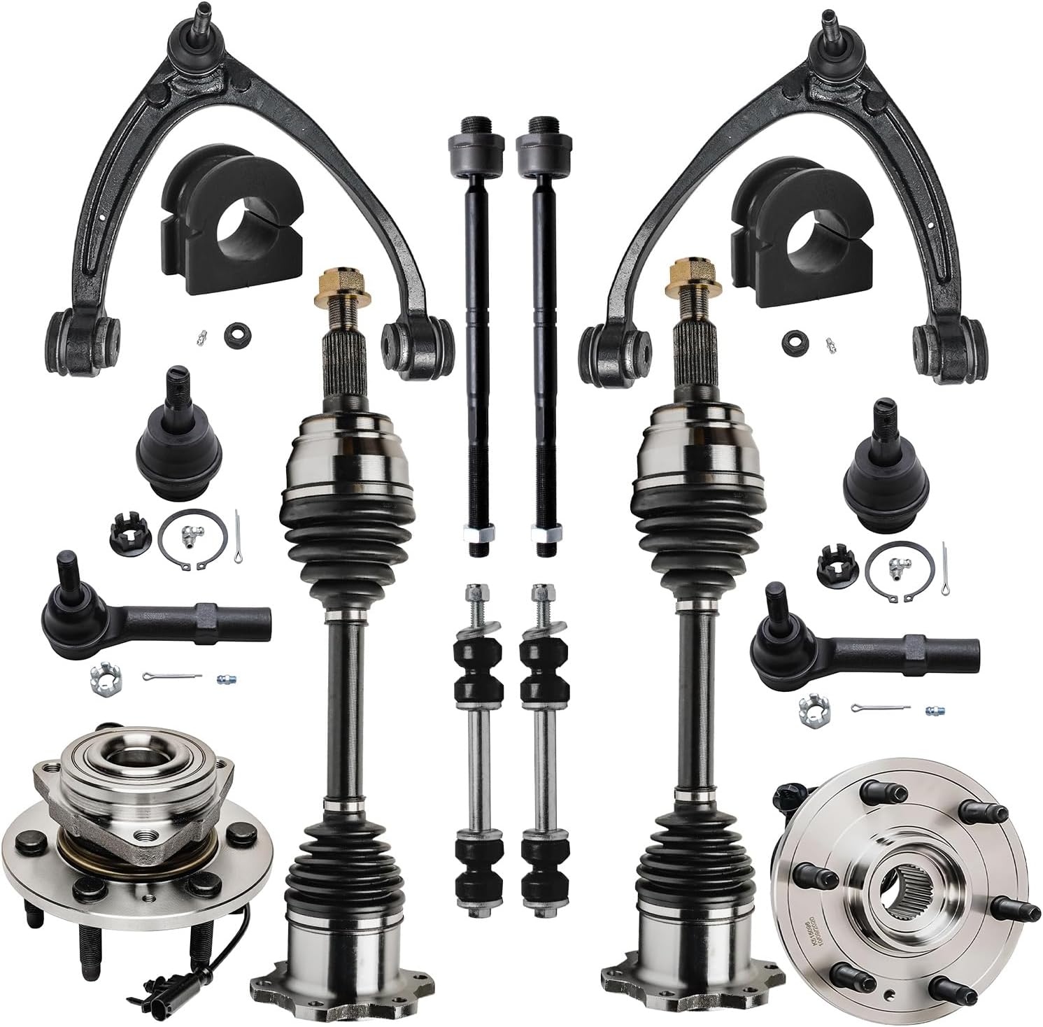 16pc Front CV Axles Upper Control Arms Wheel Hub and Bearings Suspension Kit