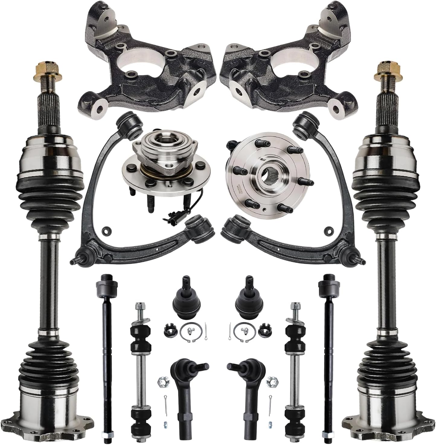 16pc Front CV Axles Upper Control Arms Wheel Hub and Bearings Suspension Kit