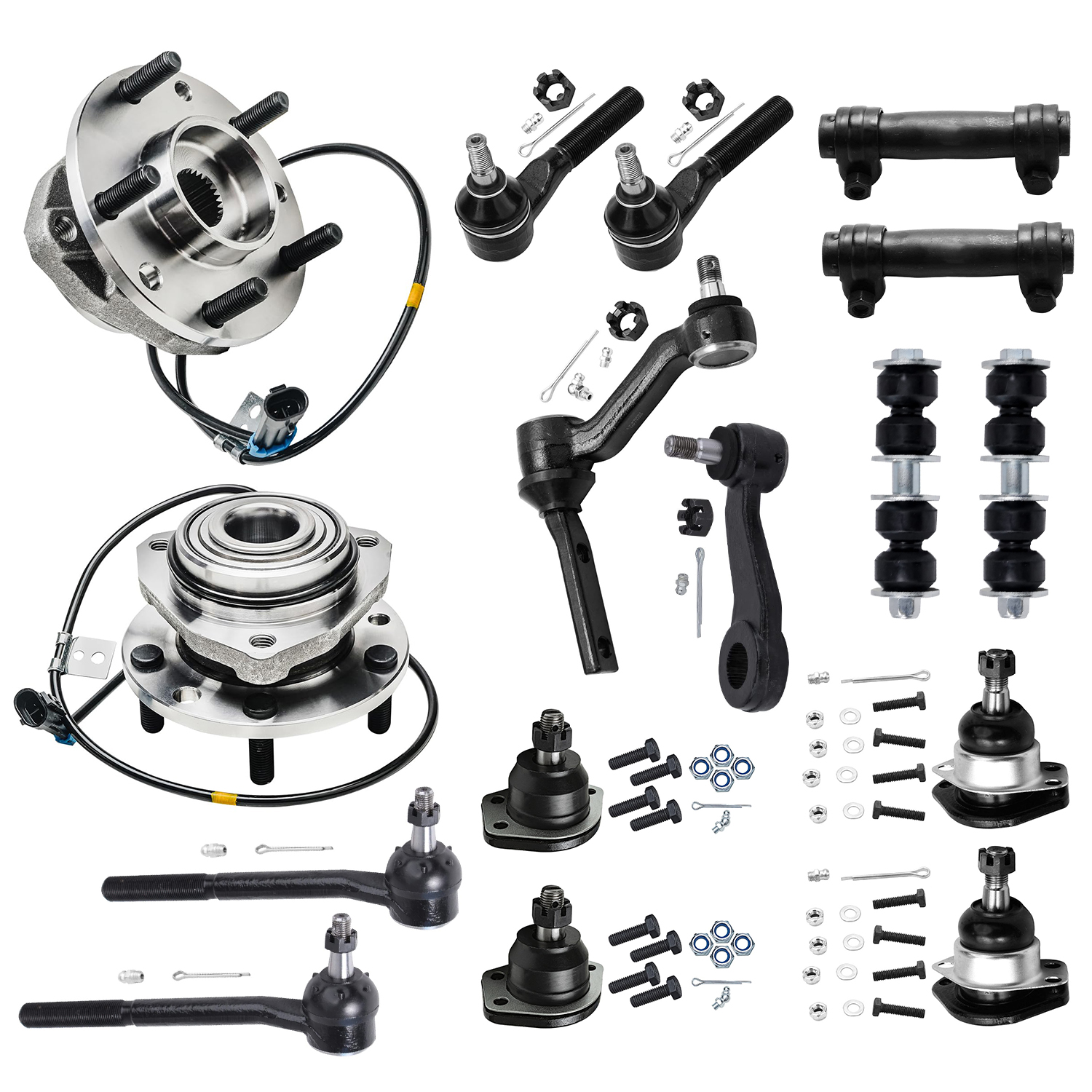 16pc Front Wheel Hub and Bearings Ball Joints Tie Rods Sway Bars Suspension Kit