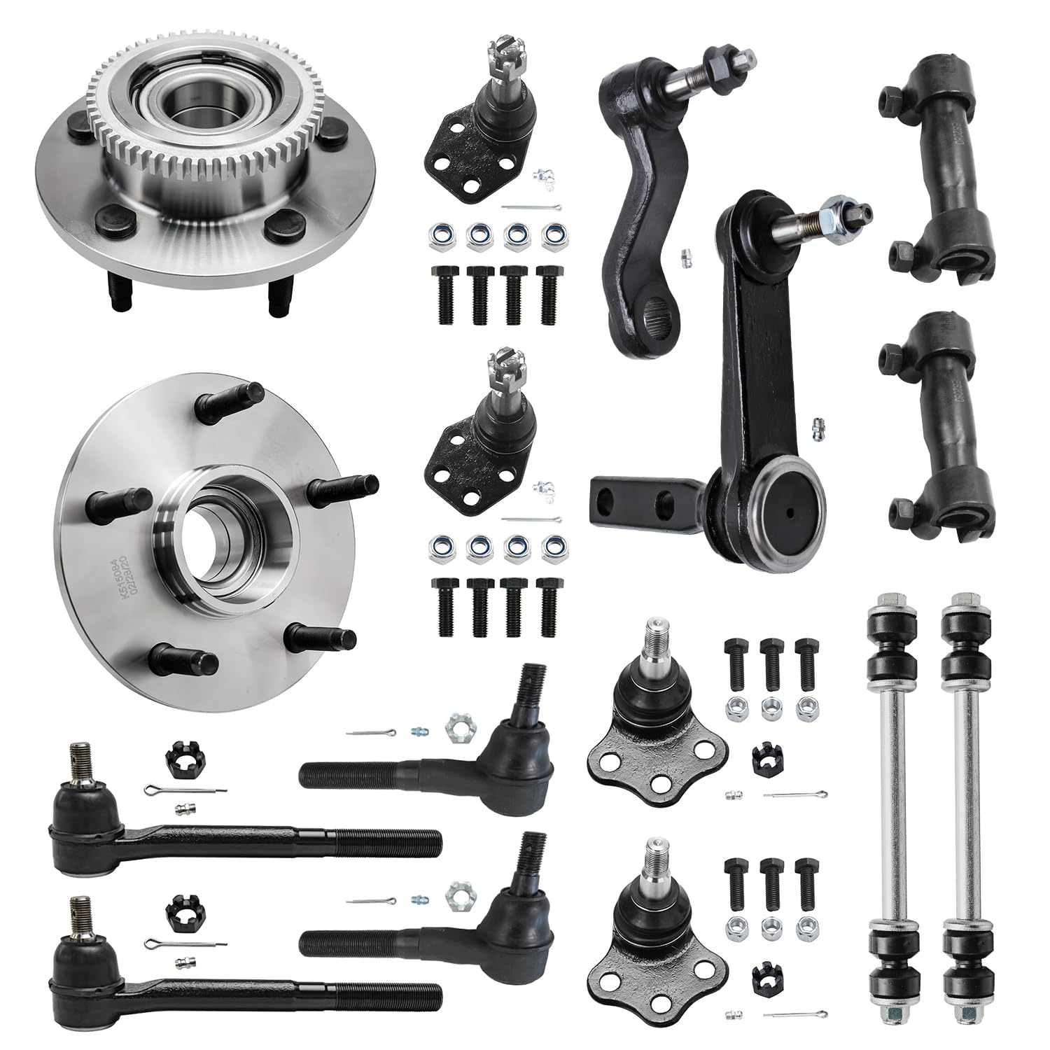 16pc Front Wheel Hub and Bearings Tie Rods Ball Joints Sway Bars Suspension Kit
