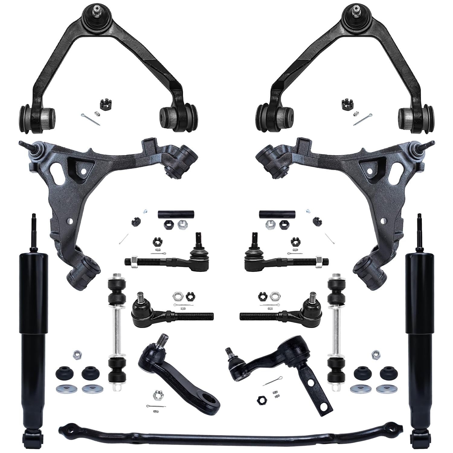 17pc Front Shock Absorbers Control Arms Sway Bar Links Tie Rods Suspension Kit