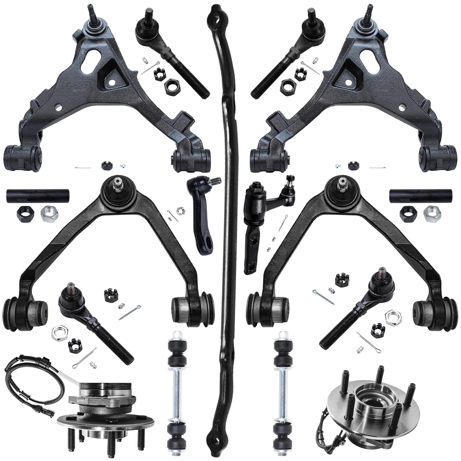 17pc Front Upper Lower Control Arms Wheel Hub Bearings Tie Rods Suspension Kit